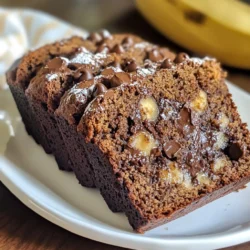 To make this delicious Chocolate Peanut Butter Banana Bread, gather these ingredients: - 3 ripe bananas, mashed - 1/2 cup creamy peanut butter - 1/2 cup coconut sugar (or brown sugar) - 1/4 cup honey or maple syrup - 2 large eggs - 1 teaspoon vanilla extract - 1 1/2 cups all-purpose flour - 1/2 teaspoon baking soda - 1/4 teaspoon salt - 1/2 cup cocoa powder - 1/2 cup chocolate chips (semi-sweet or dark) - 1/4 cup chopped walnuts (optional) You can modify this recipe to suit your tastes. For a nut-free version, skip the walnuts. If you want a different flavor, swap creamy peanut butter for almond or cashew butter. If you need a vegan option, try using flax eggs instead of regular eggs. This recipe makes about 8 to 10 slices. It takes around 15 minutes to prep and 50 to 60 minutes to bake. Each slice offers a tasty mix of banana, chocolate, and peanut butter flavors. Enjoying a slice warm with extra peanut butter spreads brings joy. {{ingredient_image_1}} Start by preheating your oven to 350°F (175°C). This heat helps the bread rise well. Next, take a 9x5-inch loaf pan. You can grease it with butter or oil. If you prefer, use parchment paper for easy removal later. In a large bowl, mash the ripe bananas with a fork until smooth. You want them nice and creamy. Next, add the creamy peanut butter, coconut sugar, and honey or maple syrup. Crack in the two large eggs, and pour in the vanilla extract. Mix these ingredients well until everything blends smoothly. This step adds flavor and moisture to your bread. In another bowl, whisk together the all-purpose flour, baking soda, salt, and cocoa powder. Make sure these dry ingredients are well mixed. Gradually add this mixture to the wet ingredients. Stir just until combined; do not overmix. The batter should be thick but smooth. Finally, gently fold in the chocolate chips and walnuts if you choose to add them. This adds a delightful crunch and extra flavor. I like to use ripe bananas for this recipe. They should be brown and soft. To mash them, place the bananas in a bowl. Use a fork to press down on them. Keep mashing until you have a smooth mix. This ensures your bread has a great texture. If you have lumps, the bread won't mix well. One common mistake is overmixing the batter. When you add dry ingredients, mix gently. You want to see some flour bits. This keeps your bread light and fluffy. Another mistake is not measuring ingredients correctly. Always use measuring cups and spoons. This helps your bread rise and taste great. Moist banana bread is key to a great bite. Use ripe bananas, as they add natural moisture. Adding peanut butter also helps keep it moist. Be sure not to bake it too long. Check it at 50 minutes. If a toothpick comes out clean, it’s done. Let it cool in the pan for a while. This step adds to the moisture, keeping your bread soft and tasty. Pro Tips Use Overripe Bananas: The riper the bananas, the sweeter and more flavorful your bread will be. Look for bananas with plenty of brown spots for the best results. Mixing Technique: When combining the wet and dry ingredients, stir gently until just combined to avoid a dense texture. A few lumps are okay! Storage Tips: To keep your banana bread fresh, store it in an airtight container at room temperature for up to 3 days, or freeze for longer storage. Customization Options: Feel free to add your favorite mix-ins, such as dried fruits or different nuts, to make the recipe your own! {{image_2}} You can swap peanut butter for almond or cashew butter. Each nut butter brings its own taste. Almond butter adds a sweet, nutty flavor. Cashew butter is milder and creamier. These options change the bread's profile. You can also try sun butter for a nut-free choice. Sun butter has a rich, slightly sweet taste. This keeps the bread delicious while meeting dietary needs. Coconut sugar is great, but you can use honey or maple syrup too. Honey adds moisture and a floral note. Maple syrup gives a rich, earthy depth. If you want less sugar, try stevia or monk fruit. These sweeteners are low in calories. They make the bread sweet without the sugar rush. Each sweetener alters the bread’s taste and texture. It’s fun to experiment with what you like best. You can add other ingredients to the batter for fun flavors. Try mixing in chopped apples or berries. They add moisture and a fresh taste. You can also use nuts like pecans or hazelnuts. Chopped chocolate or butterscotch chips are great too! Each addition makes your banana bread unique. Be creative and make it your own! To keep your chocolate peanut butter banana bread fresh, store it in an airtight container. This helps to lock in moisture and flavor. You can also wrap it tightly in plastic wrap before placing it in the container. Store the bread at room temperature if you plan to eat it within a few days. If you want to keep it longer, the fridge works too. Just remember that cold air can dry it out, so wrap it well! Freezing is a great way to save your banana bread for later. First, let the bread cool completely. Then, slice it into pieces for easy thawing. Wrap each slice in plastic wrap and place them in a freezer bag. Make sure to push out any air to prevent freezer burn. Your banana bread will stay good for up to three months in the freezer. When you're ready to enjoy it, just take out a slice and let it thaw at room temperature. Reheating brings back the deliciousness of your banana bread. Preheat your oven to 350°F (175°C). Place the slice on a baking sheet and warm it for about 10 minutes. You can also use the microwave for a quick fix. Heat a slice for about 15 to 20 seconds. If you like it warm and gooey, add a bit of peanut butter or chocolate on top before you reheat! You can tell the banana bread is done by using a toothpick. Insert it into the center. If it comes out clean or with a few moist crumbs, it’s ready. The top should also look set and slightly springy to touch. Yes, you can make this recipe vegan. Replace the eggs with flax eggs. Use one tablespoon of ground flaxseed mixed with three tablespoons of water for each egg. You can also replace honey with maple syrup. This banana bread has many healthy ingredients. Bananas are rich in potassium and fiber. Peanut butter adds protein and healthy fats. Cocoa powder is full of antioxidants. Coconut sugar has a lower glycemic index than regular sugar. Chocolate peanut butter banana bread lasts about 3 to 4 days at room temperature. Store it in an airtight container to keep it fresh. You can also freeze it for up to three months. Just slice it first for easy thawing. This article covered every part of making delicious banana bread. We looked at the key ingredients, steps, tips, and variations. You learned how to mix flavors and keep the bread fresh. Don’t forget to try different nut butters or fruits to make each loaf special. Keep practicing, and soon you will bake banana bread everyone loves. Enjoy the process and share your creations with friends. Happy baking!