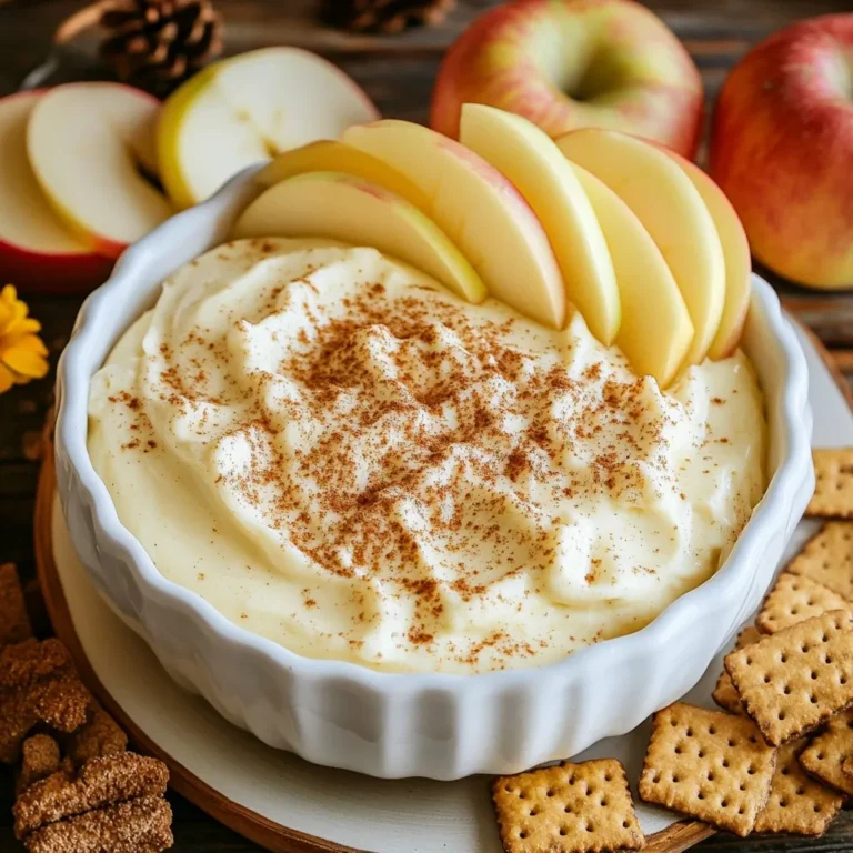 To make this tasty Pumpkin Spice Cheesecake Dip, you will need: - 1 (8 oz) package of cream cheese, softened - 1 cup pumpkin puree - 1/2 cup powdered sugar - 1 teaspoon vanilla extract - 1 teaspoon ground cinnamon - 1/2 teaspoon ground nutmeg - 1/4 teaspoon ground ginger - 1/4 teaspoon salt - 1 cup whipped topping (like Cool Whip) - Graham crackers, apple slices, or ginger snaps for serving You can swap some ingredients if needed. Here are a few ideas: - Use Greek yogurt instead of cream cheese for a lighter dip. - Maple syrup can replace powdered sugar for a natural sweet taste. - If you do not have pumpkin puree, try using butternut squash puree. - For a gluten-free option, use gluten-free graham crackers or apple slices. Using quality ingredients makes a big difference. Fresh, high-quality cream cheese gives a smooth texture. Real pumpkin puree tastes richer than canned. Fresh spices add warmth and depth. When you use the best, your dip will shine! Good ingredients create a better taste and a more enjoyable experience. Plus, it feels great to serve something made with care. {{ingredient_image_1}} To make Pumpkin Spice Cheesecake Dip, you need to follow a few simple steps. This dip comes together fast and is fun to make. First, gather all your ingredients. You will need softened cream cheese, pumpkin puree, powdered sugar, vanilla extract, and spices. 1. Start by taking a large mixing bowl. Use an electric mixer to beat the cream cheese. Mix it until it is smooth and creamy. 2. Next, add the pumpkin puree, powdered sugar, vanilla extract, ground cinnamon, ground nutmeg, ground ginger, and salt to the bowl. Mix everything together until it feels smooth. 3. Now it’s time to add the whipped topping. Gently fold it in. This makes the dip light and fluffy. 4. After mixing, taste the dip. If you want it sweeter, add a bit more powdered sugar. You can also add more spices if you like. Once you finish mixing, transfer the dip to a serving bowl. Cover it and chill it in the fridge for about 30 minutes. Chilling helps the flavors blend well. When ready to serve, take it out and add a sprinkle of cinnamon on top. Arrange graham crackers, apple slices, or ginger snaps around the bowl. This makes for a lovely display that everyone will enjoy. To get a smooth dip, start with soft cream cheese. If it’s cold, it will be lumpy. Beat the cream cheese first until it feels creamy. Then, add the pumpkin puree and mix well. This helps blend it smoothly. When you fold in the whipped topping, do it gently. This keeps the dip light and fluffy. Taste your dip before serving. If you like it sweeter, add more powdered sugar. For more spice, sprinkle in extra cinnamon or nutmeg. Remember, a little goes a long way. You can blend in these ingredients slowly. This way, you find the taste you love best. Avoid using cold cream cheese; it will not mix well. Don’t skip the chilling step. Chilling the dip makes the flavors better. Also, be careful not to over-mix when adding whipped topping. If you do, the dip may become too dense. Finally, remember to taste as you go. This ensures your dip is just right for your guests. Pro Tips Choose the Right Cream Cheese: Make sure to use full-fat cream cheese for a rich and creamy texture that holds the dip together perfectly. Chill for Flavor: Allowing the dip to chill in the fridge for at least 30 minutes enhances the flavors, making it even more delicious when served. Adjust Spice Levels: Feel free to tweak the spices to suit your taste; adding a pinch more cinnamon or nutmeg can elevate the overall flavor profile. Serve with Variety: Pair the dip with a mix of dippers like graham crackers, apple slices, and ginger snaps for a fun and colorful presentation. {{image_2}} You can change the flavor of this dip for any season. Try adding maple syrup for a sweet touch. A splash of orange juice gives a zesty kick. You can also mix in some chopped nuts for crunch. For a fun twist, add a bit of cocoa powder for a chocolatey vibe. To make this dip gluten-free, use gluten-free graham crackers or apple slices for dipping. If you need a dairy-free option, swap cream cheese for a dairy-free cream cheese. Use coconut whipped cream instead of regular whipped topping. This way, everyone can enjoy this tasty treat! This dip fits many occasions. For fall gatherings, serve it in a pumpkin-shaped bowl. At holiday parties, add festive sprinkles on top. For a cozy night in, pair it with warm ginger snaps. You can even serve it at a picnic with fresh fruit. The options are endless! Store your leftover Pumpkin Spice Cheesecake Dip in an airtight container. This keeps it fresh and tasty. Make sure to seal it well. You want to keep out air and moisture. If you have a glass container, that works great too. It helps to see the dip and looks nice in the fridge. When stored properly, this dip lasts about 3 to 5 days. After that, it may lose its flavor and texture. Always check for any changes in smell or look before eating. If it seems off, it’s best to toss it out. You can enjoy this dip cold or at room temperature. If you want to warm it up, do it gently. Use a microwave for short bursts of 10 to 15 seconds. Stir it well between bursts to avoid hot spots. Heating too long can make it too runny, so keep an eye on it. Serve with fresh graham crackers, apple slices, or ginger snaps to enjoy all over again! Yes, you can make this dip a day ahead. Just store it in the fridge. This gives the flavors time to blend. When you are ready to serve, simply take it out. If it seems too thick, mix it gently. It will taste even better after a night in the fridge. You have many choices for dipping. Graham crackers are a classic option. They add a nice crunch. Apple slices bring a fresh taste. Ginger snaps add a spicy kick. You can even use pretzels for a salty twist. Mix and match to find your favorite combo! To make this dip fit dietary needs, try these tips. For a dairy-free option, use vegan cream cheese and whipped topping. If you want it gluten-free, serve with gluten-free crackers or fruit. For a lower sugar version, use a sugar substitute in place of powdered sugar. Always check labels for hidden allergens. This blog post covered everything you need for a great Pumpkin Spice Cheesecake Dip. We explored ingredients, step-by-step instructions, and tips for the best flavor and texture. I shared storage tips to keep your leftovers fresh and tasty. Remember, quality ingredients matter. Try variations for different occasions or adjust for dietary needs. With these insights, you can confidently create a crowd-pleasing dip that everyone will love. Enjoy your delicious creation!