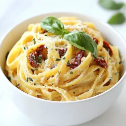 - 8 oz pasta (fettuccine or penne) - 1 cup sun-dried tomatoes packed in oil, drained and chopped - 1 cup heavy cream - 1/2 cup grated Parmesan cheese - 2 cloves garlic, minced - 1 teaspoon Italian seasoning - Salt and pepper to taste - 2 tablespoons olive oil - Fresh basil leaves for garnish This creamy sun-dried tomato pasta shines with simple yet rich flavors. You start with pasta. I like fettuccine or penne for this dish. Both hold the sauce well and have a nice bite. Next, you need sun-dried tomatoes. Choose the ones packed in oil. They add depth to the dish. Chop them finely for easy mixing. Heavy cream brings a smooth texture. It makes the sauce rich and comforting. Grated Parmesan cheese is key here. It adds a salty, nutty flavor. You can use fresh or pre-packaged cheese; both work well. For a bit of aroma, minced garlic is a must. It adds warmth and flavor. Italian seasoning gives the dish that classic taste. You can adjust the salt and pepper to your liking. Don't forget the olive oil! It helps sauté the garlic and tomatoes. Lastly, fresh basil leaves are the perfect garnish. They add a pop of color and freshness. Gather these ingredients, and you're ready to create a delicious meal in no time! {{ingredient_image_1}} - Start by preparing salted water for boiling. - Cook the pasta according to package instructions until al dente. - Reserve 1/2 cup of pasta water, then drain and set aside. - Heat olive oil in a large skillet over medium heat. - Sauté minced garlic until it becomes fragrant, about 1 minute. - Add chopped sun-dried tomatoes and cook for 2-3 minutes. - Lower the heat and stir in the heavy cream. - Add grated Parmesan cheese and Italian seasoning next. - If the sauce is too thick, adjust it with reserved pasta water. - Toss the drained pasta into the creamy sauce. - Season with salt and pepper to your taste. - Make sure to incorporate all ingredients evenly. - Serve in bowls and garnish with fresh basil. - Drizzle a bit of olive oil on top and add extra Parmesan. - For a kick, sprinkle with crushed red pepper if you like. To make the perfect cream sauce, focus on the right consistency. Start with heavy cream. It gives a rich taste. Stir it gently as it heats. This helps it blend well with the sun-dried tomatoes. If your sauce is too thick, add some reserved pasta water. This helps it become smooth and creamy. For sun-dried tomatoes, I recommend brands like Bella Sun Luci or Cento. They pack their tomatoes in oil, which adds flavor. When it comes to cream, look for a high-fat content. The higher the fat, the creamier your sauce will be. To avoid overcooking the pasta, keep a close eye on it. Boil the pasta until it's al dente, which means it should be firm to the bite. Check the package instructions for timing. Remember to reserve half a cup of that starchy pasta water. This water is your secret weapon for adjusting the sauce later. For a lovely presentation, serve the pasta in shallow bowls. This makes it look fancy. Drizzle a bit of olive oil on top to add shine. You can also sprinkle extra grated Parmesan for a rich finish. For a pop of color, add fresh basil leaves. If you want a kick, try a sprinkle of crushed red pepper. This adds flavor and makes the dish eye-catching. Pro Tips Choose the Right Pasta: For a creamier sauce, fettuccine works wonderfully, while penne can hold the sauce in its tubes, making each bite flavorful. Quality Ingredients Matter: Use high-quality sun-dried tomatoes and fresh Parmesan cheese for a richer taste that elevates the dish. Adjust Consistency: If your sauce is too thick, gradually add the reserved pasta water until you achieve the desired creaminess. Garnish for Flavor: Fresh basil not only adds a pop of color but also enhances the dish's aroma and flavor profile. {{image_2}} You can make this dish even better by adding protein. Chicken and shrimp work great. Just cook them in the skillet before adding the sun-dried tomatoes. This adds a lovely texture and flavor. You can also add vegetables for more color and taste. Spinach wilts nicely and adds nutrients. Mushrooms bring an earthy flavor. Both mix well with the creamy sauce. If you want a lighter dish, try substituting heavy cream. You can use half-and-half or even Greek yogurt. These choices keep the dish creamy without the extra fat. For those who are dairy-free, switch out the Parmesan cheese. Nutritional yeast gives a cheesy flavor without the dairy. You can also find good vegan cheese at many stores. For a healthier meal, choose whole grain pasta. It adds fiber and nutrients. Gluten-free pasta is also an option if you have a gluten allergy. Don’t be afraid to experiment with pasta shapes. Fettuccine and penne are great, but you can try shells or farfalle. Each shape holds sauce differently, giving you a fun twist on the dish. To keep your creamy sun-dried tomato pasta fresh, store it in the fridge. Use an airtight container to seal in the flavor. Make sure the pasta is cool before you put it away. This will help it stay nice and tasty. When reheating, the best way is on the stove. Heat it gently over low heat. Adding a splash of milk or cream helps bring back the moisture. Stir often to keep it from sticking. You can also use a microwave. Just cover it with a lid or wrap to keep it moist. In the fridge, this dish lasts about three to four days. If you need to store it longer, freezing is a great option. Place it in a freezer-safe container or bag. It will stay good for up to three months. Just remember to label it with the date! Yes, you can use fresh tomatoes. However, the flavor will be different. Sun-dried tomatoes have a rich, intense taste. If you choose fresh tomatoes, sauté them longer to develop flavor. You might need more spices to enhance the dish. Yes, this recipe works well for meal prep. You can store it in the fridge for up to three days. Keep the pasta and sauce in separate containers to avoid sogginess. Reheat gently in a pan for best results. To spice it up, add crushed red pepper or chili flakes when cooking. You can also stir in diced jalapeños or hot sauce. Start with a little, then taste and adjust to your liking. A white wine like Chardonnay pairs nicely with this dish. Its creaminess complements the sauce well. You could try a light red, like Pinot Noir, if you prefer red wine. Both options enhance the meal's flavors. Yes, you can skip the cheese. Use a dairy-free cream instead of heavy cream. Nutritional yeast can add a cheesy flavor without dairy. This way, you can still enjoy a creamy texture in your pasta. This blog post shared a simple and tasty creamy sun-dried tomato pasta recipe. You learned about the main and additional ingredients needed, along with step-by-step instructions to cook it right. We discussed tips to perfect the sauce and variations to suit your taste. Remember, this dish is easy to store and reheat. It's perfect for meal prep or a special dinner. Try mixing in proteins or veggies for extra flavor. Enjoy making this delicious pasta dish!
