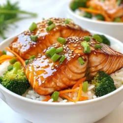 - 2 salmon fillets (6 ounces each) - 1 cup jasmine rice - Broccoli florets - Shredded carrots - 1/4 cup low-sodium soy sauce - 2 tablespoons honey or maple syrup - 1 tablespoon rice vinegar - 1 teaspoon sesame oil - 1 tablespoon fresh ginger, grated - 2 garlic cloves, minced - Salt and pepper - Olive oil for cooking - Green onions, sliced - Sesame seeds When I make Teriyaki Salmon Rice Bowls, I start with the main ingredients. I choose fresh salmon fillets, jasmine rice, and vibrant veggies like broccoli and shredded carrots. These ingredients give the dish a rich taste and bright colors. Next, I whip up the teriyaki sauce. I mix low-sodium soy sauce, honey or maple syrup, and rice vinegar. Adding sesame oil, grated ginger, and minced garlic brings depth to the sauce. This blend makes it sweet and savory, perfect for salmon. Seasoning is key. I sprinkle salt and pepper on the salmon. A drizzle of olive oil in the pan ensures a golden crust. For garnish, I slice green onions and sprinkle sesame seeds on top. They add a nice crunch and look great. These ingredients make cooking fun and simple. I love how they come together to create a delicious meal. {{ingredient_image_1}} - Rinse jasmine rice under cold water. - Combine 1 cup of rice and 2 cups of water in a pot. - Bring to a boil, reduce heat, and cover. Cook for about 15 minutes. - Let it sit covered for 5 minutes after cooking. - Whisk together 1/4 cup soy sauce and 2 tablespoons of honey or maple syrup. - Add 1 tablespoon rice vinegar, 1 teaspoon sesame oil, 1 tablespoon grated ginger, and 2 minced garlic cloves. Mix well. - Season 2 salmon fillets with salt and pepper. - Heat olive oil in a skillet over medium heat. - Place salmon skin-side down in the skillet. Cook for 4-5 minutes until crispy. - Flip the salmon and pour half of the teriyaki sauce over it. Cook for another 3-4 minutes, basting with sauce. - Bring 1 inch of water to a boil in a pot. - Place broccoli florets and shredded carrots in a steamer basket over the pot. - Cover and steam for 3-4 minutes until they are tender and bright in color. - Fluff the cooked jasmine rice with a fork. Divide it into serving bowls. - Place one salmon fillet on top of each bowl. Drizzle with the remaining teriyaki sauce. - Top each bowl with steamed broccoli and carrots. - Sprinkle sliced green onions and sesame seeds over the dish for extra flavor and crunch. Choosing salmon can feel tricky. You have two main options: wild-caught or farmed. - Wild-caught salmon tastes richer and has a firmer texture. - Farmed salmon is often cheaper and fattier, which can be great for flavor. When selecting salmon, look for bright, vibrant color. The flesh should be moist and not dull. Check for a fresh smell—if it smells fishy, it's probably not fresh. Cooking rice correctly makes a big difference. For jasmine rice, use a 1:2 ratio of rice to water. - Measure 1 cup of rice and add 2 cups of water. - Rinse the rice until the water runs clear. This removes extra starch and helps with fluffiness. You can cook the rice on the stove or use a rice cooker. If you use the stove, let it simmer covered for 15 minutes. After cooking, let it sit for 5 minutes to fully absorb the moisture. Teriyaki sauce is key to this dish. You can customize it to your taste. - Try adding spices like red pepper flakes for heat. - You can also mix in fresh herbs like cilantro for a unique twist. If you want it sweeter, add more honey or maple syrup. To balance the sweetness, add a bit more soy sauce. Taste as you go for the best flavor! Pro Tips Fresh Salmon is Key: Always choose fresh salmon fillets for the best flavor and texture. Look for bright color and moistness. Perfectly Cooked Rice: Rinsing the jasmine rice removes excess starch, resulting in fluffier grains. Don't skip this step! Customize Your Veggies: Feel free to add other vegetables like bell peppers or snap peas for more color and variety in your bowls. Let It Rest: After cooking, let the salmon rest for a minute before serving to allow the juices to redistribute. {{image_2}} You can swap salmon for chicken, tofu, or shrimp in these bowls. Each protein brings its own taste. - Chicken: Use boneless, skinless chicken thighs or breasts. Cook them for about 6-8 minutes on each side. - Tofu: Press and cube firm tofu. Pan-fry until golden brown, about 5-7 minutes. - Shrimp: Cook shrimp for just 3-4 minutes until they turn pink. Adjust the cooking time based on the protein you choose. Always ensure the meat is fully cooked. Feel free to change the vegetables in your teriyaki bowl. If you don’t have broccoli or carrots, try these options: - Bell Peppers: They add sweetness and color. - Snap Peas: Crisp and fresh, they cook quickly. - Zucchini: Slice it thin, and it cooks fast. You can also use seasonal veggies for more flavor. Keep an eye on what’s fresh at your local market. If you need a gluten-free meal, use tamari or coconut aminos instead of soy sauce. They both taste great and work well in the sauce. For rice, switch to quinoa or cauliflower rice. Both options are tasty and provide a nice base for your meal. To keep your teriyaki salmon rice bowls fresh, store them properly. First, let the dish cool down to room temperature. Then, use airtight containers to prevent air from getting in. Glass containers work well because they don’t absorb smells. If you use plastic, make sure it’s BPA-free. Store the salmon, rice, and vegetables together or separately. This helps to keep flavors intact. Reheating your salmon and rice can be tricky. The best method is to use the microwave. Place your food in a microwave-safe bowl. Cover it with a damp paper towel to lock in moisture. Heat in short bursts, about 30 seconds at a time. Stir in between to heat evenly. This helps avoid dry salmon. If you prefer the oven, wrap the dish in foil. Heat at 350°F for about 10-15 minutes. This keeps the fish nice and moist. If you want to freeze your teriyaki salmon rice bowls, do this in parts. Freeze the salmon, rice, and vegetables separately. This keeps their textures nice. Use freezer-safe bags or containers. Remember to label them with the date. When you're ready to eat, thaw the salmon in the fridge overnight. For rice, you can microwave it straight from the freezer. Reheat the salmon gently to avoid overcooking. Enjoy your meal even after freezing! You can add many tasty sides to your Teriyaki Salmon Rice Bowls. Here are some great options: - Recommended side dishes: - Edamame for a light crunch. - Seaweed salad for a refreshing bite. - Cucumber slices for a crisp texture. - Beverage pairings: - Green tea for a warm drink. - Sparkling water with lemon for a refreshing twist. - Light white wine, like Sauvignon Blanc, for a nice contrast. Your Teriyaki Salmon Rice Bowls can last in the fridge for about 3 days. Keep them in an airtight container. This helps keep the flavors fresh. Yes, you can make the teriyaki sauce ahead of time. Here are some tips: - Tips for pre-preparing the sauce: - Mix all sauce ingredients and store in a jar. - Let it chill in the fridge for up to a week. - Storage details for sauce before cooking: - Keep the sauce in a cool place or the fridge. - Always shake well before using it to mix the ingredients. This blog post covered how to make delicious Teriyaki Salmon Rice Bowls. We discussed the main ingredients like salmon, jasmine rice, and veggies. I shared how to cook each part step-by-step. You learned tips for choosing salmon and perfecting the rice. Variations allow you to swap proteins or vegetables. In conclusion, this dish is easy and flexible. With a few tweaks, it can cater to your taste. Enjoy your cooking journey and make these bowls your own!