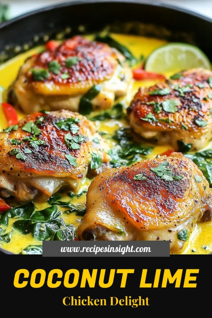 Discover an irresistible Coconut Lime Chicken Skillet that will transform your dinner routine! This easy chicken skillet recipe features tender chicken thighs simmered in a creamy coconut milk sauce, enhanced with zesty lime and fresh veggies. Perfect for quick weeknight meals, this healthy coconut lime dish is sure to impress. Try this flavorful meal today and elevate your dinner game! Save and share! #CoconutLimeChicken #SkilletChickenRecipe #EasyChickenSkilletMeals #HealthyCoconutLimeDish