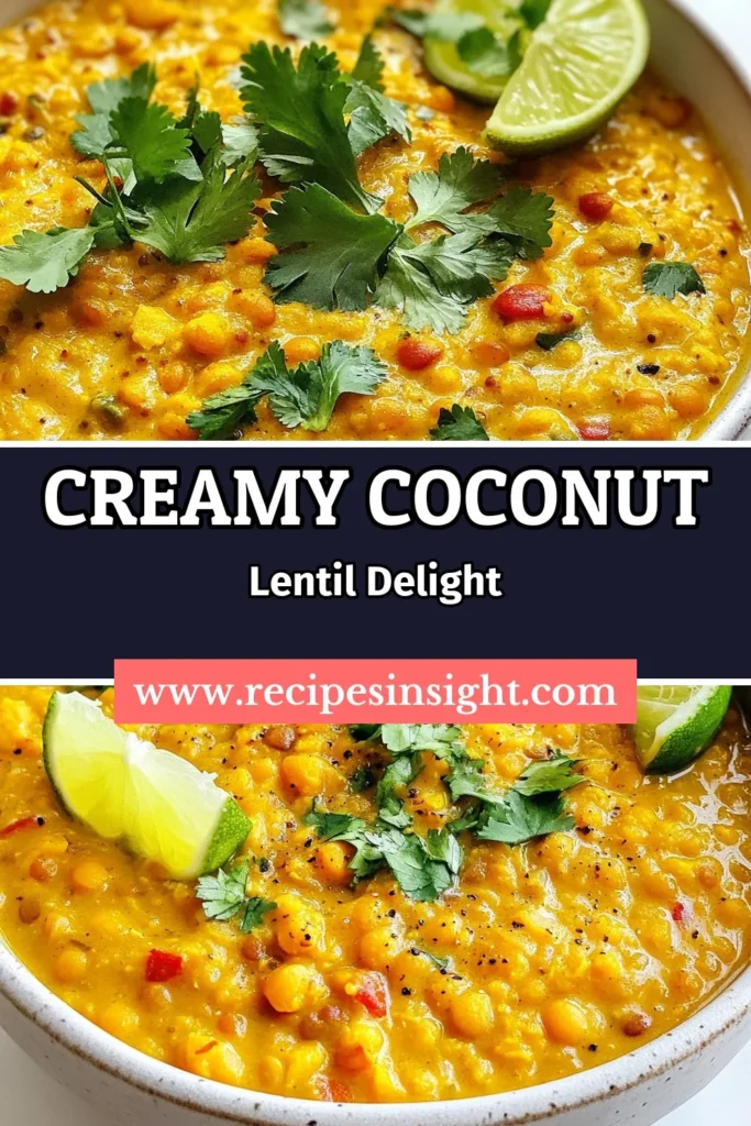 Discover a delicious and wholesome Creamy Coconut Lentil Curry that's perfect for any night of the week! This easy vegan lentil curry recipe uses rich coconut milk for a satisfying dish that's packed with flavors. Enjoy healthy lentil dishes that are both nutritious and simple to make. Impress your family with this creamy coconut milk curry, ready in just 40 minutes! Save this recipe for a delightful vegetarian meal! #VeganRecipes #HealthyEating #CurryLove #PlantBased
