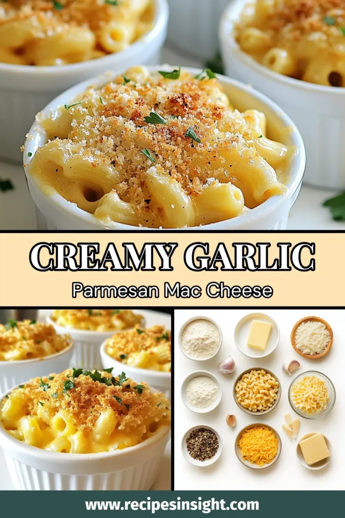 Indulge in the ultimate comfort food with this Garlic Parmesan Mac and Cheese! This creamy mac and cheese recipe blends sharp cheddar and Parmesan for a rich flavor that’s hard to resist. Topped with golden baked breadcrumbs, this best mac and cheese with garlic is perfect for any occasion. Discover how to make homemade mac and cheese with Parmesan that your family will love. Save this recipe for a cheesy delight tonight! #GarlicParmesanMacandCheese #BakedMacandCheese #MacandCheese #HomemadeMacandCheese