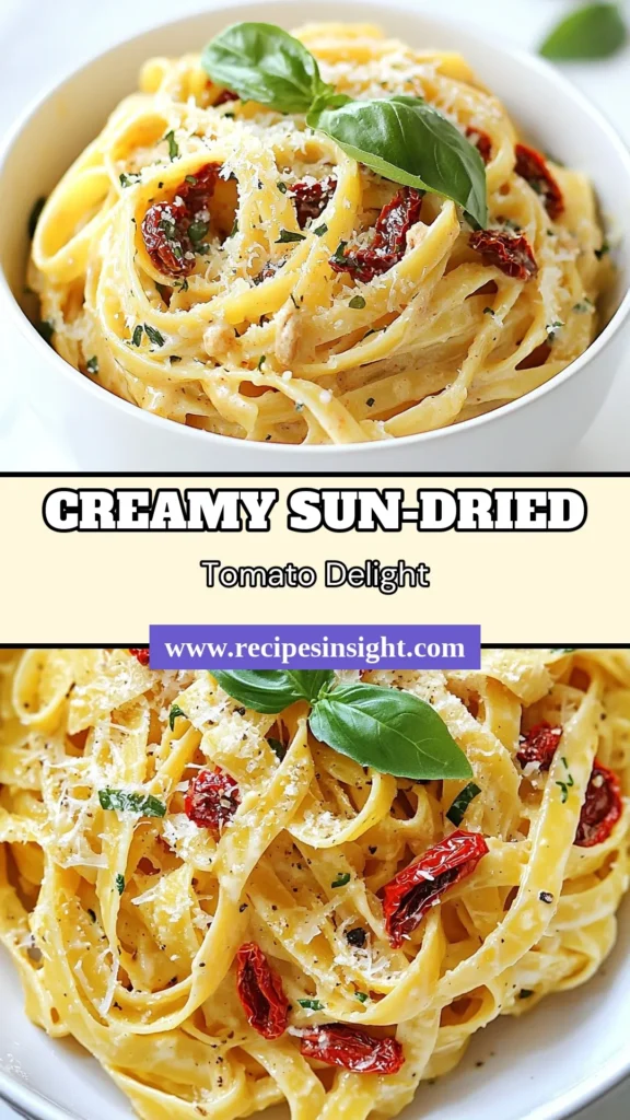 Indulge in this delicious creamy sun-dried tomato pasta that's perfect for a quick dinner idea! This easy pasta recipe features a rich sun-dried tomato cream sauce that's both vegetarian and satisfying. Ready in just 25 minutes, it’s a great choice for busy nights or a cozy meal. Elevate your weeknight dinners with this flavorful dish. Try it tonight and enjoy a bowl of creamy goodness! #CreamySunDriedTomatoPasta #EasyPastaRecipes #VegetarianPastaDishes #QuickDinnerIdeas