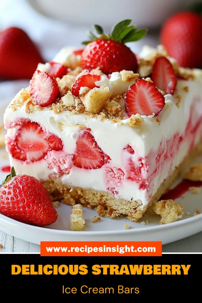 Indulge in the summer delight of strawberry shortcake ice cream bars! These homemade strawberry ice cream bars combine fresh strawberries with a creamy no-bake ice cream mixture and crunchy shortcake cookies for the perfect frozen strawberry dessert bars. This easy homemade strawberry ice cream recipe is ideal for warm days and is sure to impress your family. Save this recipe and make these refreshing treats today! #StrawberryShortcake #IceCreamBars #FrozenDesserts #NoBakeTreats