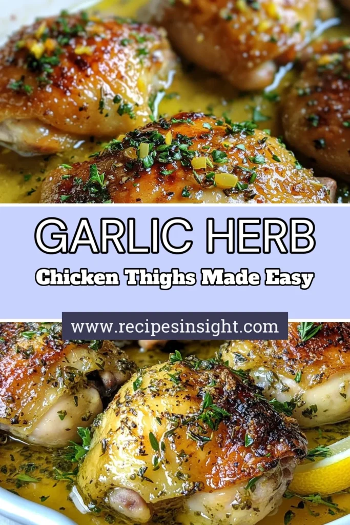 Discover the ultimate savory chicken thigh recipe with these Garlic Herb Roast Chicken Thighs. Enjoy a delightful blend of baked chicken with garlic and herbs, resulting in tender meat and crispy skin chicken thighs. Perfect for an easy roast chicken dinner, this recipe is not only simple but packed with flavor. Try it tonight and elevate your dinner game! Don’t forget to save this for later! #ChickenRecipes #GarlicHerbChicken #EasyDinner #RoastChicken