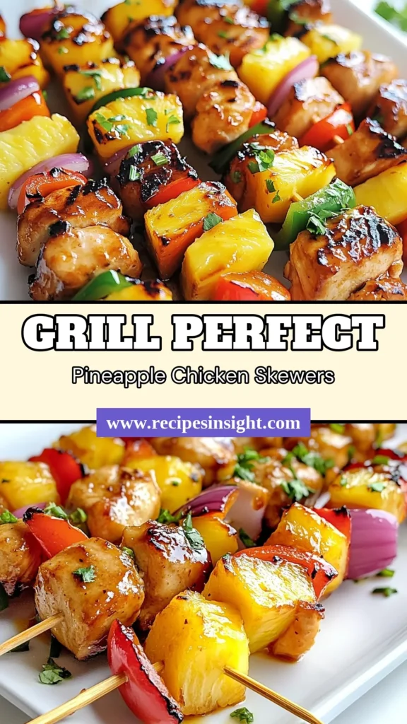 Make your summer grilling unforgettable with these mouthwatering Pineapple Teriyaki Chicken Skewers! This easy skewers recipe features juicy grilled chicken marinated in a delicious teriyaki chicken marinade, combined with fresh pineapple, bell peppers, and red onions. Perfect for gatherings or weeknight dinners, these grilled chicken skewers are sure to impress. Try this recipe now and elevate your summer grilling ideas! #PineappleTeriyakiChickenSkewers #GrilledChickenSkewers #SummerGrilling #EasySkewersRecipe