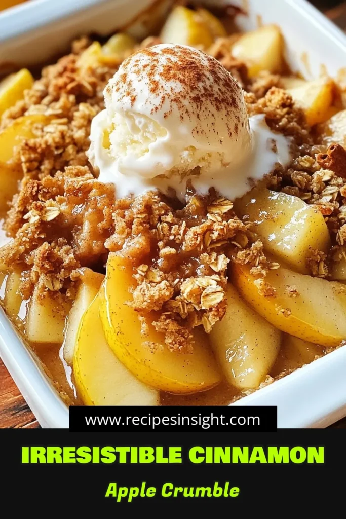Indulge in this delicious Cinnamon Apple Crumble, an easy apple dessert that's perfect for any occasion! This homemade crumble recipe features sweet baked apples topped with a hearty apple dessert with oats that adds the perfect crunch. Ready in just 50 minutes, it's a treat your family will love. Don't miss out on this simple yet satisfying dessert – save this recipe for later! #CinnamonAppleCrumble #EasyAppleDessert #BakedAppleCrumble #AppleDessertWithOats