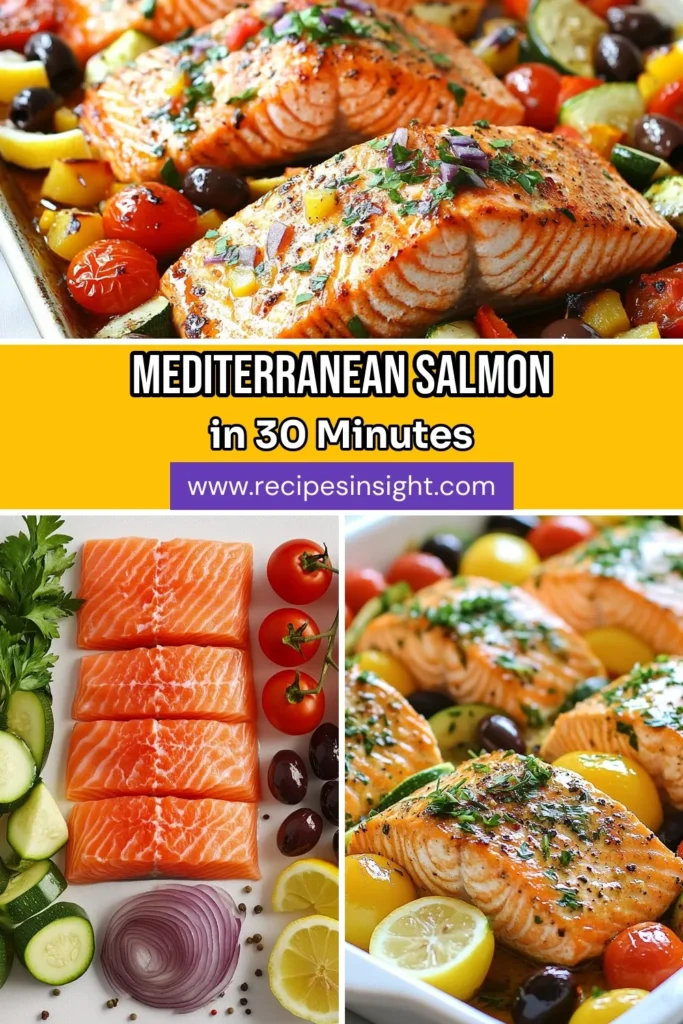 Discover this delicious and healthy sheet pan salmon recipe that's perfect for a quick and easy salmon dinner. This Mediterranean salmon dish features oven-baked salmon with vegetables like cherry tomatoes, zucchini, and bell peppers. It’s packed with flavor and nutrition, making it one of the best healthy salmon recipes for busy weeknights. Try it today and elevate your dinner game! Save this recipe for later! #SheetPanSalmon #MediterraneanSalmon #EasySalmonDinner #HealthySalmonRecipes