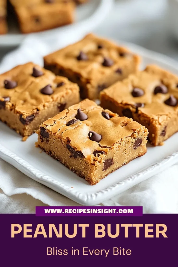 Indulge in these delicious peanut butter chocolate chip blondies! This easy blondie recipe combines creamy peanut butter and rich chocolate chips for delectable chocolate chip dessert bars. Perfect for peanut butter desserts lovers, this homemade blondies recipe is simple and irresistible. Ready in just 40 minutes, these treats will be a hit! Save for later and enjoy baking! #PeanutButterDesserts #Blondies #EasyDesserts #ChocolateChipBrownies