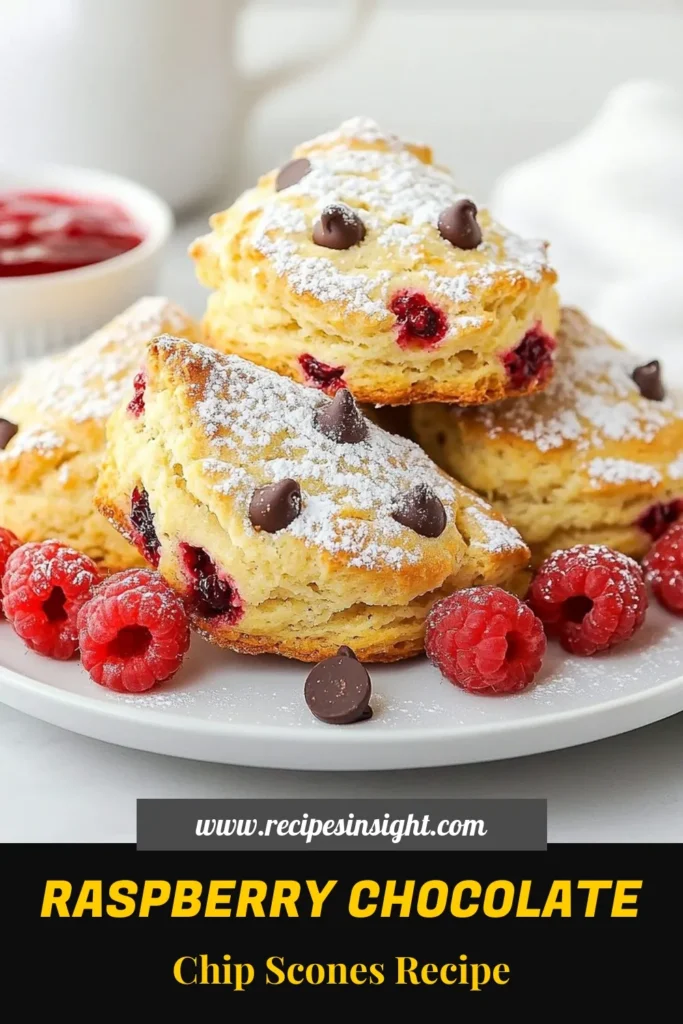 Indulge in the deliciousness of easy homemade scones with this mouthwatering recipe for Raspberry Chocolate Chip Scones. Perfect for breakfast or a sweet treat, these fresh raspberry desserts blend tart raspberries and rich chocolate for an irresistible flavor. Try this best scone recipe to impress your family and friends! Ready in just 30 minutes, these scones are a must-bake! Save this recipe today! #scones #dessertrecipe #berries #breakfastideas