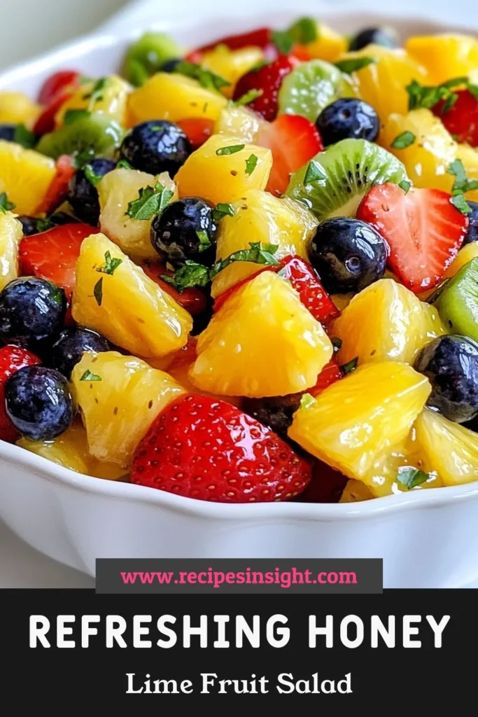 Looking for a refreshing summer treat? This easy honey lime fruit salad is the perfect healthy fruit salad recipe for warm days! Bursting with strawberries, blueberries, kiwi, pineapple, and orange, it's drizzled with a delicious honey lime dressing that's simple to make. Enjoy this fresh fruit salad recipe at picnics, parties, or just as a quick snack. Try it today and taste the goodness! #HealthyRecipes #FruitSalad #SummerTreats #EasyRecipes