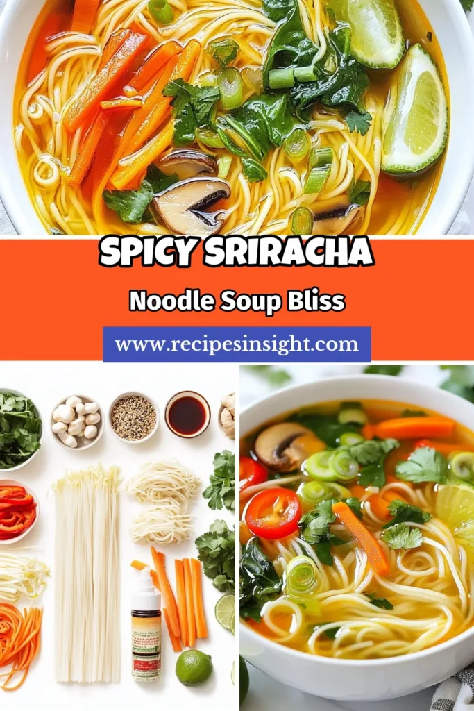 Looking for a quick spicy soup? Try this delicious Spicy Sriracha Noodle Soup! This easy vegan noodle soup recipe features rice noodles, fresh veggies, and the perfect kick of heat. Ready in just 20 minutes, it’s a healthy noodle soup that packs flavor and nutrition. Enjoy a bowl of warmth and spice tonight! Don’t forget to save this recipe for your next meal prep! #SpicyNoodleSoup #VeganRecipes #HealthyEating #QuickMeals
