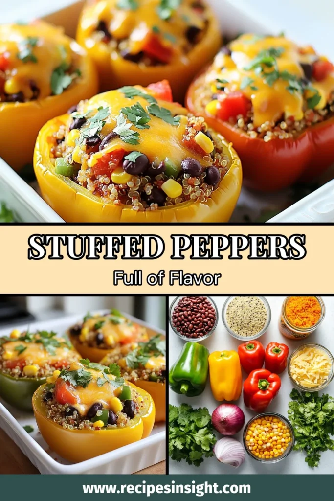 Discover the deliciousness of Southwest Quinoa Stuffed Peppers, a healthy stuffed peppers recipe packed with flavor! This vegetarian quinoa recipe combines quinoa, black beans, corn, and spices for a satisfying meal. Perfect as a nourishing bell pepper recipe, it's easy to make and sure to please everyone. Try this black bean and quinoa dish tonight and impress your family! Save this recipe for later! #HealthyEating #VegetarianRecipes #QuinoaLove #StuffedPeppers