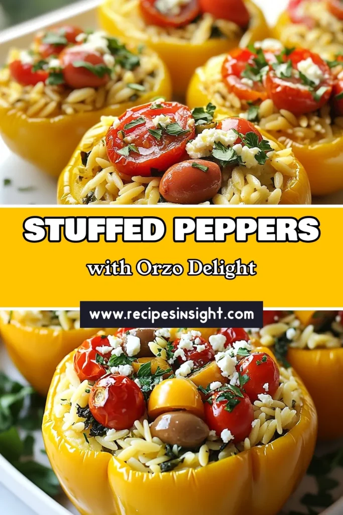 Discover the deliciousness of Mediterranean stuffed peppers with this easy orzo pasta recipe! These healthy bell pepper dishes are perfect for a light meal and packed with flavor from feta cheese and fresh veggies. Ideal for anyone looking for vegetarian stuffed peppers, this recipe will satisfy your cravings while keeping it nutritious. Try it out and save for later! #MediterraneanStuffedPeppers #OrzoPastaRecipe #VegetarianRecipes #HealthyEating