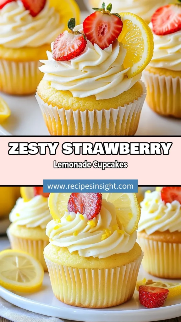Delight your taste buds with these delicious strawberry lemonade cupcakes! Perfect for summer, this lemon cupcakes recipe combines fluffy lemon cupcakes with fresh strawberries and creamy frosting for an irresistible treat. Ideal for fruity cupcake recipes and summer cupcake ideas, these strawberry cupcakes with frosting are sure to impress. Try this easy recipe today and make your baking stand out. Don't forget to save for later! #StrawberryLemonadeCupcakes #SummerBaking #BakingIdeas #CupcakeRecipes