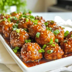 - 1 lb ground beef (or ground chicken) - 1/4 cup breadcrumbs - 1/4 cup green onions, finely chopped - 2 cloves garlic, minced - 1/2 teaspoon ginger, grated - 1 tablespoon soy sauce - 1 tablespoon gochujang (Korean chili paste) - 1 tablespoon honey - 1 egg, lightly beaten - Salt and pepper to taste To create sweet and spicy Korean meatballs, you start with your protein. Ground beef or chicken works best. The meat gives a rich flavor and texture. Next, add breadcrumbs to help bind the meatballs. This ensures they stay together while baking. Chopped green onions add freshness and a bit of a crunch. Garlic and ginger bring depth to your dish. They create a warm, inviting aroma as they cook. Soy sauce adds saltiness, while gochujang packs a punch of heat. Honey balances this heat with a touch of sweetness. The egg helps bind everything together, making your meatballs soft and moist. A pinch of salt and pepper rounds out the flavors, enhancing each bite. - 1/4 cup soy sauce - 3 tablespoons honey - 1 tablespoon gochujang - 1 tablespoon sesame oil - 1 teaspoon sesame seeds - 1 tablespoon rice vinegar - 1 tablespoon water The sauce is where the magic happens. Start with soy sauce; it adds a savory flavor. Honey sweetens the sauce, making it sticky. Gochujang gives it that signature Korean heat. Sesame oil adds a nutty taste, while sesame seeds give a delightful crunch. Rice vinegar adds a tang that brightens the sauce. Water thins the sauce slightly, making it easy to coat the meatballs. You can adjust these ingredients to suit your taste. Add more honey for sweetness or extra gochujang for heat. This sauce brings everything together in a delicious way. {{ingredient_image_1}} 1. Preheat your oven to 400°F (200°C). This step is key for even cooking. 2. In a large mixing bowl, combine the following ingredients: - 1 lb ground beef (or ground chicken) - 1/4 cup breadcrumbs - 1/4 cup green onions, finely chopped - 2 cloves garlic, minced - 1/2 teaspoon ginger, grated - 1 tablespoon soy sauce - 1 tablespoon gochujang (Korean chili paste) - 1 tablespoon honey - 1 egg, lightly beaten - Salt and pepper to taste Mix them well. Make sure you blend the ingredients until they are fully combined. You want every bite to be full of flavor. 3. Shape the mixture into small meatballs. Aim for about one inch in diameter. 4. Place them on a parchment-lined baking sheet. This helps with easy cleanup. 5. Bake the meatballs for 18 to 20 minutes. Check them to ensure they are fully cooked. They should be browned and firm to the touch. 6. While the meatballs bake, prepare the sauce. In a small saucepan, combine: - 1/4 cup soy sauce - 3 tablespoons honey - 1 tablespoon gochujang - 1 tablespoon sesame oil - 1 teaspoon sesame seeds - 1 tablespoon rice vinegar - 1 tablespoon water 7. Bring this mixture to a simmer over medium heat. Stir it occasionally for about 5 minutes. You want it to thicken slightly. If it gets too thick, add a bit more water to get your desired texture. 8. Once the meatballs are done, remove them from the oven. Transfer them into a large bowl. Drizzle the sweet and spicy sauce over them. Toss gently until they are fully coated. 9. For extra flavor, return the coated meatballs to the baking sheet. Bake them for an additional 5 minutes. This step allows the sauce to caramelize a bit. 10. Let the meatballs cool for a few minutes before serving. Enjoy! To keep your meatballs moist, use a mix of ground beef and breadcrumbs. The breadcrumbs absorb moisture during cooking, making the meatballs juicy. Also, avoid overmixing when you combine your ingredients. This can make the meatballs tough. You can choose to bake or fry your meatballs. Baking is easier and healthier. It gives an even cook and a nice brown crust. If you fry them, do it in a hot pan with oil. This will give you a crispy outside, but you must watch them closely. Garnish your meatballs with extra green onions and sesame seeds. This adds color and makes them look great. You can serve them with toothpicks for easy eating. They also pair well with rice or a fresh salad. For dips, try a tangy soy sauce mix or a creamy sesame sauce. When mixing the meatball ingredients, be careful not to overwork the meat. This can lead to tough meatballs. Also, ensure your oven is preheated fully. If it’s not hot enough, your meatballs may not brown well. Avoid crowded baking sheets; give each meatball space to cook evenly. Pro Tips Use Fresh Ingredients: Fresh garlic and ginger will elevate the flavor of your meatballs. Opt for fresh over powdered for the best taste. Customize the Spice Level: Adjust the amount of gochujang in the sauce according to your heat preference. Add more for extra spice or less for a milder flavor. Let the Meatballs Rest: Allowing the meatballs to rest for a few minutes after baking helps the juices redistribute, making them more tender and flavorful. Experiment with Proteins: Feel free to substitute ground beef with ground turkey or pork for a different flavor profile while keeping the recipe healthy. {{image_2}} If you want to switch up the meat, try ground turkey or pork. Both options work well. For a lighter dish, ground chicken is a great choice. Are you gluten-free? Use gluten-free breadcrumbs or crushed rice crackers instead of regular ones. This keeps the meatballs tasty and safe for your diet. Want more heat? Add extra gochujang or red pepper flakes. If you prefer mild, cut back on the spice. You can also add other flavors! Try mixing in finely chopped bell peppers or carrots for extra veggies. Chopped nuts, like cashews or peanuts, add a nice crunch too. These meatballs can shine as appetizers at parties. Serve them with toothpicks for easy eating. You can also serve meatballs over rice or noodles for a complete meal. Drizzle more sauce over the top for extra flavor. Enjoy! To keep your Sweet & Spicy Korean Meatballs fresh, you must store them right. Place any leftover meatballs in an airtight container. They will last for up to 3 days in the fridge. If you want to store them longer, freeze the meatballs and sauce separately. This way, they keep their taste and texture. Use freezer-safe bags or containers. You can freeze them for up to 3 months. When you’re ready to enjoy your leftovers, reheating is key. For the best texture, reheat in the oven at 350°F (175°C) for about 10-15 minutes. This method keeps the meatballs moist and helps the sauce stay thick. If you’re in a hurry, the microwave works too. Place the meatballs in a microwave-safe dish and cover them. Heat in 30-second intervals, checking often. This way, they won't dry out. Gochujang is a Korean chili paste. It brings a sweet and spicy flavor to dishes. This paste is made from red chili powder, glutinous rice, fermented soybeans, and salt. You can find gochujang in Asian grocery stores. It is also available online or in the international aisle of some supermarkets. Yes, you can prepare these meatballs ahead of time. You can mix the ingredients and shape the meatballs. Then, store them in the fridge for up to one day. If you want to keep them longer, freeze them. Just bake the frozen meatballs when you’re ready to eat. This way, you save time and enjoy a tasty meal. These meatballs have a nice kick, thanks to gochujang. The spice level can vary based on how much paste you use. If you want less heat, reduce the gochujang. You can also add honey to balance the spice. Taste the mixture before baking to adjust it to your liking. This article covered how to make Sweet and Spicy Korean Meatballs. We explored the key ingredients and tasty sauce. I shared simple steps to prepare, bake, and make the sauce. You learned essential tips for moist meatballs and serving ideas. I also highlighted ingredient substitutions and storage methods. In conclusion, with practice, you can master these meatballs. Experiment with flavors to make them your own. Enjoy cooking and sharing these delicious bites!