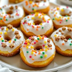 To make your Gingerbread Cookie Donuts, gather these simple ingredients: - 1 ½ cups all-purpose flour - ½ teaspoon baking powder - ½ teaspoon baking soda - 1 tablespoon ground ginger - 1 tablespoon ground cinnamon - ¼ teaspoon ground cloves - ½ teaspoon salt - ⅓ cup brown sugar, packed - 1 large egg - ⅓ cup unsulfured molasses - ⅓ cup buttermilk (or milk mixed with 1 teaspoon vinegar) - 2 tablespoons unsalted butter, melted - 1 teaspoon vanilla extract - 1 cup powdered sugar (for glaze) - 2 tablespoons milk (for glaze) - Decorative toppings (sprinkles, crushed gingerbread cookies, etc.) You can swap a few ingredients for different flavors or diets: - Use whole wheat flour for a healthier twist. - Swap unsulfured molasses with honey for a lighter taste. - Replace buttermilk with regular milk mixed with vinegar or lemon juice. - If you want a vegan option, use flax eggs instead of the egg. To get the best flavor, focus on quality: - Use fresh spices for a stronger gingerbread taste. - Choose unsulfured molasses for a cleaner flavor. - Use real vanilla extract instead of imitation for depth. - Buy high-quality butter for a richer taste in the donuts. {{ingredient_image_1}} To start, preheat your oven to 350°F (175°C). This temperature is key for a good rise. Next, lightly grease your donut pan. This helps the donuts come out easily after baking. In a large bowl, mix together the following dry ingredients: - 1 ½ cups all-purpose flour - ½ teaspoon baking powder - ½ teaspoon baking soda - 1 tablespoon ground ginger - 1 tablespoon ground cinnamon - ¼ teaspoon ground cloves - ½ teaspoon salt Whisk these until they blend well. In another bowl, whisk together the wet ingredients: - ⅓ cup brown sugar, packed - 1 large egg - ⅓ cup unsulfured molasses - ⅓ cup buttermilk (or milk mixed with 1 teaspoon vinegar) - 2 tablespoons unsalted butter, melted - 1 teaspoon vanilla extract Make sure the mixture is smooth. Then, pour the wet mix into the dry mix. Stir gently until just combined. Be careful not to overmix. The batter should be thick but smooth. Now, spoon the batter into the donut pan, filling each cavity about ¾ full. This helps them rise nicely. Bake the donuts in the preheated oven for 10 to 12 minutes. To check if they are done, insert a toothpick into a donut. If it comes out clean, they are ready. Stay close to avoid overbaking. Once baked, let the donuts cool in the pan for about 5 minutes. This makes them easier to handle. After that, carefully transfer them to a wire rack to cool completely. While the donuts cool, make the glaze. In a bowl, whisk together: - 1 cup powdered sugar - 2 tablespoons milk Stir until the glaze is smooth. If it’s too thick, add a bit more milk. When the donuts are cool, dip the tops into the glaze. You can then add fun toppings like sprinkles or crushed gingerbread cookies. Allow the glaze to set for a few minutes before enjoying your delicious treats. To make the best batter, start by mixing the dry ingredients first. Combine the flour, baking powder, baking soda, ginger, cinnamon, cloves, and salt in a bowl. This step helps to evenly distribute the spices. In another bowl, mix the wet ingredients: brown sugar, egg, molasses, buttermilk, melted butter, and vanilla. Whisk until smooth. When combining wet and dry, don’t overmix. Stir just until you see no flour. The batter should be thick yet smooth, perfect for donuts. Using the right donut pan makes a big difference. I suggest using a non-stick silicone donut pan. It helps the donuts pop out easily without sticking. If you use a metal pan, grease it well. Fill each cavity about three-quarters full for the best rise. This way, your donuts will have a nice shape and texture. Be careful with mixing. Overmixing can make your donuts tough. Also, watch your baking time. Check for doneness with a toothpick at 10 minutes. If it comes out clean, they are ready. Avoid opening the oven door too much. This can cause the donuts to sink. Lastly, let them cool for a few minutes before glazing. This helps the glaze stick better! Pro Tips Use Fresh Spices: For the best flavor, use freshly ground spices instead of pre-ground. This enhances the aromatic profile of your donuts. Don’t Overmix: When combining wet and dry ingredients, mix until just combined. Overmixing can result in dense donuts. Cool Completely: Allow the donuts to cool completely before glazing. This prevents the glaze from melting and ensures a nice finish. Customize the Glaze: Feel free to add spices or extracts to the glaze for extra flavor. A hint of vanilla or a dash of nutmeg can elevate your donuts! {{image_2}} You can easily change the flavor of your gingerbread cookie donuts. Try adding cocoa powder for a chocolate twist. Just replace a few tablespoons of flour with cocoa. For a pumpkin spice version, add ½ cup of pumpkin puree and a touch more cinnamon. This gives a moist and tasty donut. Toppings can make your donuts even more fun. A chocolate glaze is a favorite. Just melt chocolate and dip the donuts. You can also use crushed nuts for a crunchy texture. Sprinkles add a festive touch, especially for holidays. Crushed gingerbread cookies make a great topping too. Want to make a healthier donut? Use whole wheat flour instead of all-purpose flour. This adds fiber and nutrients. You can also swap brown sugar for a sugar substitute to cut calories. For a dairy-free option, use almond milk in place of buttermilk. These swaps keep the taste while being better for you. Store your gingerbread cookie donuts in an airtight container. This keeps them fresh. Place parchment paper between layers to avoid sticking. Keep them at room temperature for up to three days. If you want to keep them longer, refrigeration is a good option. However, cold storage may change their texture slightly. To freeze your donuts, wait until they are fully cooled. Wrap each donut in plastic wrap. Then, place them in a freezer bag or container. This way, they will stay fresh for up to three months. When you are ready to enjoy them, just remove them from the freezer and let them thaw at room temperature. To reheat your gingerbread cookie donuts, use an oven or microwave. If using an oven, preheat it to 350°F (175°C). Place the donuts on a baking sheet for about 5 minutes. This will warm them without making them dry. For the microwave, heat each donut for about 10-15 seconds. Enjoy them warm with a fresh glaze! Gingerbread cookie donuts stay fresh for about three days. Store them in an airtight container at room temperature. If you want them to last longer, you can freeze them. Frozen donuts hold their taste for up to three months. Just thaw them overnight in the fridge before serving. Yes, you can make these donuts ahead of time. Bake and cool them, then store them in an airtight container. They will keep well in the fridge for about two days. You can also glaze them just before serving for the best flavor and texture. If you don't have buttermilk, no worries! You can easily make a substitute. Just mix one cup of milk with one teaspoon of vinegar. Let it sit for five minutes before using. This will give you a great tangy flavor for your donuts. You’ve learned about key ingredients, steps, and tips for making gingerbread cookie donuts. Choosing the right ingredients and knowing the best baking tricks can improve your results. Don’t forget to try different flavors and toppings to make them your own. Finally, proper storage keeps your treats fresh and tasty. Now, you're ready to bake delicious donuts that everyone will love! Enjoy experimenting and sharing.