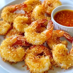 - 1 pound large shrimp, peeled and deveined - 1 cup shredded coconut - 1 cup panko breadcrumbs - 1/2 cup all-purpose flour - 2 large eggs The shrimp is the star of this dish. Choose large shrimp for a great bite. The shredded coconut gives that sweet taste and chewy texture. Panko breadcrumbs add the perfect crunch. All-purpose flour helps the coating stick. Eggs bind everything together nicely. - 1 teaspoon garlic powder - 1 teaspoon paprika - 1/2 teaspoon salt - 1/2 teaspoon black pepper Garlic powder adds a nice depth of flavor. Paprika brings a touch of color and warmth. Salt enhances all the flavors in the dish. Black pepper adds a bit of spice without overpowering the shrimp. - Cooking spray - Olive oil spray Using cooking spray helps the shrimp crisp up in the air fryer. Olive oil spray is a great alternative if you prefer a richer taste. Both options ensure your shrimp cook evenly and do not stick. {{ingredient_image_1}} First, rinse the shrimp under cold water. This step helps clean them well. Next, pat the shrimp dry using paper towels. Dry shrimp hold the coating better. Gather three shallow dishes for breading. In the first dish, add flour. In the second, whisk the eggs until mixed well. In the third dish, mix shredded coconut, panko breadcrumbs, garlic powder, paprika, salt, and pepper. Start with the flour. Dredge each shrimp in the flour, shaking off any excess. Then, dip the shrimp into the eggs. Let the extra egg drip off. Finally, roll the shrimp in the coconut-panko mix. Make sure each shrimp is nicely coated. Preheat your air fryer to 400°F (200°C). This takes about five minutes. A hot air fryer cooks the shrimp evenly and makes them crispy. Spray the air fryer basket with cooking spray or olive oil. Place the coconut-coated shrimp in a single layer. Avoid crowding them; space helps with even cooking. Lightly spray the tops of the shrimp again with cooking spray. Cook at 400°F (200°C) for 8-10 minutes. Flip the shrimp halfway through for even browning. They should be golden and cooked through. Take the shrimp out of the air fryer and serve them hot. Pair them with your favorite dipping sauce. Sweet chili sauce or tangy mango salsa adds a nice touch. Enjoy your tasty and crunchy coconut shrimp! To get that perfect crunch, follow these tips: - Dry Shrimp Well: Make sure you pat your shrimp dry. This helps the coating stick better. - Layering Technique: Use a three-step breading method. Flour, egg, and then the coconut-panko mix create a great texture. - Space Them Out: Don't overcrowd the air fryer. Give each shrimp space for hot air to circulate. Air frying is simple, but a few tricks help: - Preheat the Air Fryer: Always preheat to 400°F (200°C) for a crispy finish. - Use Cooking Spray: Lightly spray the shrimp before cooking. This helps them brown evenly. - Flip Halfway: Turn the shrimp halfway through cooking. This ensures they cook evenly on both sides. Dipping sauces can elevate your dish. Here are my favorites: - Sweet Chili Sauce: This adds a nice, spicy-sweet flavor. - Mango Salsa: A fresh mango salsa complements the shrimp well. - Coconut Cream Sauce: A creamy sauce with coconut adds richness. Experiment with different sauces and sides. Enjoy your meal! Pro Tips Fresh Shrimp is Key: Always use fresh or properly thawed shrimp for the best texture and flavor. Don’t Overcrowd the Basket: Ensure the shrimp are in a single layer in the air fryer for even cooking and maximum crispiness. Adjust Cooking Time: Cooking times may vary depending on the size of the shrimp; larger shrimp may require a minute or two more. Experiment with Dipping Sauces: Try different sauces like sweet chili, cocktail sauce, or pineapple salsa to enhance your shrimp's flavor. {{image_2}} You can add some heat to your coconut shrimp. Mix in cayenne pepper or chili flakes to the panko breadcrumbs. This gives a spicy kick while keeping the crunch. You can adjust the spice to your taste. For a stronger flavor, add more cayenne. You can switch up the coatings for fun flavors. Try crushed cornflakes for extra crunch. Another option is to use crushed nuts, like almonds or pecans, for a nutty taste. You can also add dried herbs, like oregano or thyme, to the coconut mix for a fresh twist. If you have allergies, you can easily swap ingredients. For gluten-free options, use almond flour instead of all-purpose flour. You can replace eggs with a flaxseed mixture for a vegan option. Just mix one tablespoon of flaxseed meal with three tablespoons of water. Let it sit for a few minutes to thicken. This will work well in the recipe. To store leftover coconut shrimp, first let them cool down. Place them in an airtight container. Make sure to layer them with paper towels. This helps absorb moisture and keeps them crispy. Seal the container tightly and put it in the fridge. They can last for 2 to 3 days. When you’re ready to reheat your coconut shrimp, use the air fryer. Preheat the air fryer to 350°F (175°C). Place the shrimp in a single layer. Heat them for about 5 minutes. This keeps them crunchy and delicious. You can also use an oven. Set it to 350°F (175°C) and bake for 10 minutes. Avoid using a microwave, as it can make them soggy. If you want to freeze coconut shrimp, do it before cooking. Prepare the shrimp as per the recipe. After coating them, place them on a baking sheet. Freeze them for about 1 to 2 hours. Once they are firm, transfer them to a freezer bag. They can stay in the freezer for up to 3 months. To cook, you can air fry them straight from the freezer. Just add a few extra minutes to the cooking time. To keep your coconut shrimp crispy, follow these tips: - Make sure the shrimp are dry before coating. - Use panko breadcrumbs for extra crunch. - Spray a light layer of oil on the shrimp before cooking. - Avoid overcrowding the air fryer basket. This allows hot air to circulate freely. Yes, you can prepare the shrimp in advance. Coat the shrimp and place them in the fridge for up to 2 hours. This helps the coating stick better. I recommend cooking them just before serving for the best texture. Air fryer coconut shrimp pairs well with: - Sweet chili sauce for dipping - Tangy mango salsa - A fresh green salad - Coconut rice for a tropical touch - Coleslaw for a crunchy side Yes, you can use frozen shrimp. Just make sure to thaw them first. Rinse them under cold water and pat them dry. This step is key to getting a nice coating. You learned how to make crispy coconut shrimp with easy steps. We explored main ingredients and tips for perfect results. I shared ideas for tasty sauces and variations to try. You can also store and reheat leftovers easily. Remember, using the right techniques helps keep your shrimp crispy. Enjoy your cooking, and don’t hesitate to experiment with flavors!