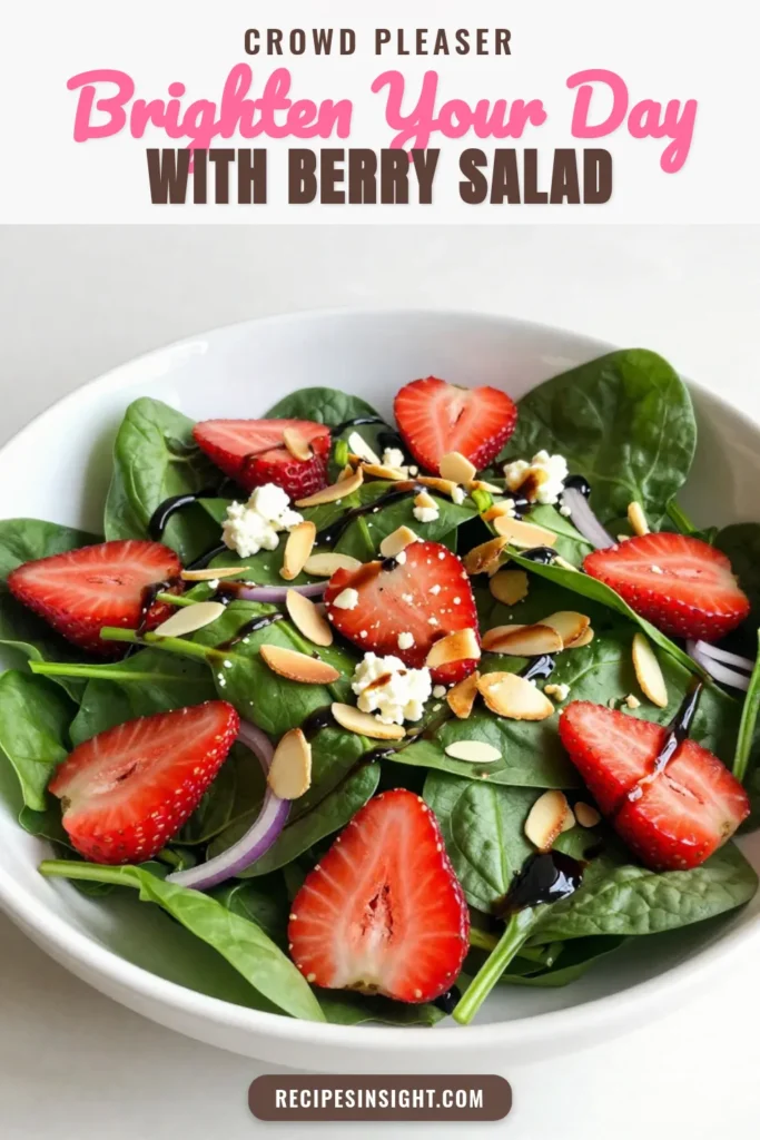 Savor the refreshing taste of our Strawberry Almond Salad, perfect for summer! This Spinach Strawberry Salad Recipe combines fresh baby spinach, juicy strawberries, and crunchy toasted almonds, all drizzled with a delicious balsamic vinaigrette. It's a Healthy Spinach Salad that’s easy to make and full of flavor. Ideal for picnics or light lunches! Try this Easy Summer Salad Recipe today and make your taste buds dance! Save this recipe for your next meal! #HealthyEating #SaladRecipes #SummerSalad #SpinachSalad