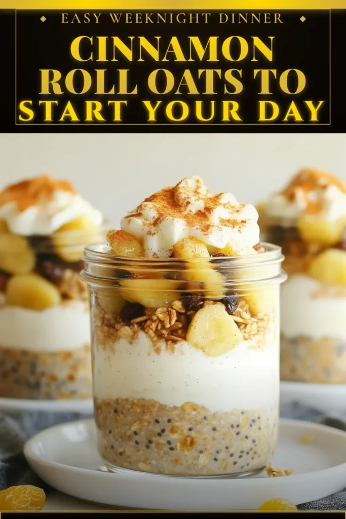 Start your mornings off right with these delicious Cinnamon Roll Overnight Oats! This healthy breakfast recipe combines rolled oats, almond milk, and chia seeds for a nutritious meal. Perfect for busy days, these easy overnight oats can be prepared in just 15 minutes. Indulge in the cinnamon goodness and add Greek yogurt for creaminess. Try this chia seed oatmeal recipe today and enjoy a breakfast that's both satisfying and nutritious! Save this recipe for later! #HealthyBreakfast #OvernightOats #CinnamonRollOats #ChiaSeedOats