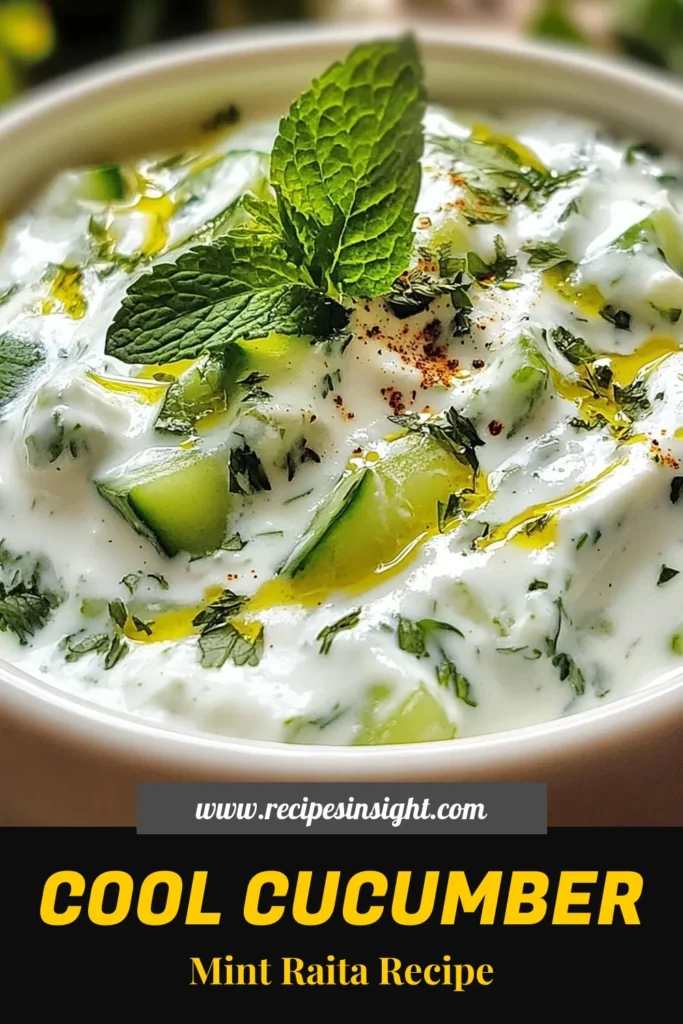 Dive into the refreshing world of Cucumber Mint Raita with this easy Greek Yogurt Raita recipe! This deliciously cool yogurt dip is perfect as an Indian side dish or a refreshing cucumber salad for hot days. Made with grated cucumber, fresh mint, and tangy Greek yogurt, it's a must-try. Serve it chilled at your next gathering or enjoy it as a tasty snack. Save this recipe for a burst of flavor! #CucumberMintRaita #GreekYogurt #EasyDip #IndianRecipes