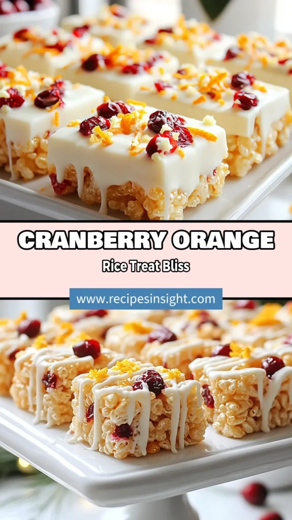 Discover the perfect festive Rice Krispie treats recipe with these delightful Cranberry Orange Rice Krispie Treats! This easy no-bake dessert combines the zesty flavor of orange zest with sweet dried cranberries for a holiday treat everyone will love. Make these delicious holiday Rice Krispie treats in just 30 minutes, and impress your guests. Click now for the full recipe and elevate your dessert game! #RiceKrispieTreats #HolidayDesserts #NoBakeRecipes #FestiveTreats