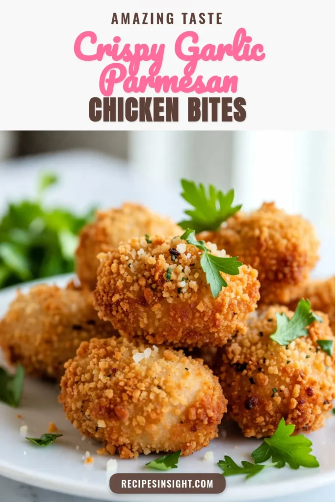 Discover the ultimate Garlic Parmesan Chicken Bites recipe for a crispy and delicious appetizer! This easy garlic chicken appetizer combines tender chicken with a crunchy Parmesan coating, making it perfect for parties or cozy nights in. Enjoy these baked chicken bites with Parmesan or fry them for extra crunch. Perfect for dipping in marinara sauce! Try the homemade chicken Parmesan bites today and elevate your snacking game. Save this recipe! #GarlicParmesanChickenBites #CrispyChickenBitesRecipe #EasyGarlicChickenAppetizer #BakedChickenBitesWithParmesan