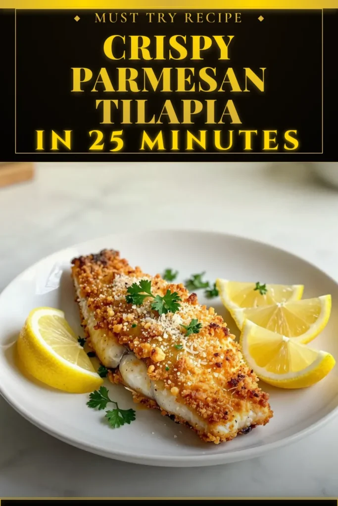 Savor this delicious Baked Parmesan Crusted Tilapia, the ultimate baked tilapia recipe for a healthy seafood dinner. With a crunchy panko crusted tilapia that’s easy to make, you’ll love how simple it is to impress your family and friends. This flavorful Parmesan crusted fish is perfect for weeknight meals. Get the recipe now and elevate your dinner routine! Save this for your next easy seafood dinner. #BakedTilapiaRecipe #HealthyBakedFish #PankoCrustedTilapia #SeafoodDinner