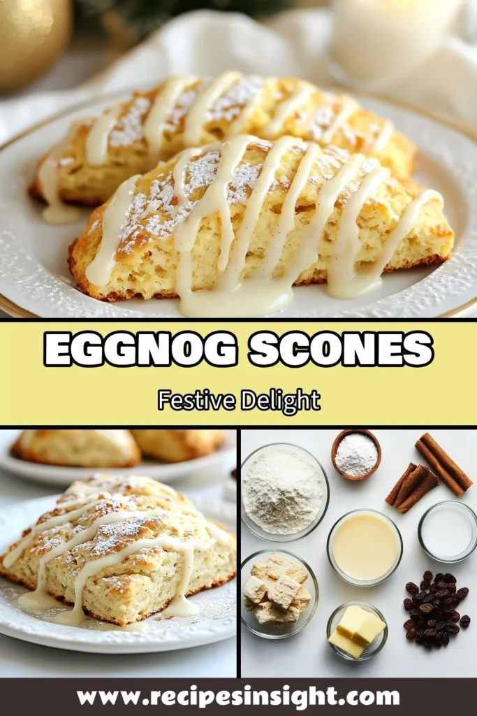Indulge in the deliciousness of Eggnog Cinnamon Scones with this easy holiday scone recipe that’s perfect for festive baking ideas. These scones, infused with rich eggnog and warm spices like cinnamon and nutmeg, are sure to elevate your holiday gatherings. Don't forget to try the easy scone glaze recipe for a sweet finish! Save this recipe for your next holiday celebration! #EggnogCinnamonScones #HolidayBaking #FestiveScones #EasyRecipes