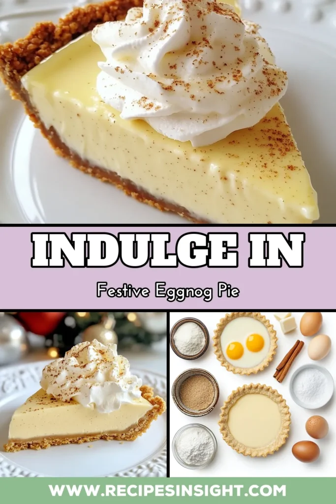 Get ready to impress this holiday season with our easy eggnog crème pie recipe! This creamy pie with eggnog is the perfect festive dessert that everyone will love. Made with a simple graham cracker crust and a delicious eggnog filling, it's an easy holiday pie dessert that will be the star of your celebrations. Don’t miss out on this delightful treat—save this eggnog crème pie recipe for your next gathering! #HolidayDessert #FestiveRecipes #EggnogPie #DessertIdeas