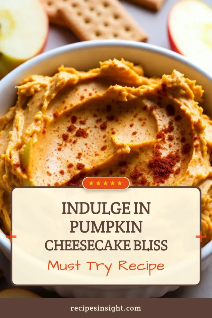 Indulge in the deliciousness of this pumpkin cheesecake dip, the perfect fall dessert dip that’s easy to prepare! This creamy pumpkin dip is a no-bake pumpkin cheesecake dip that combines cream cheese and pumpkin puree for an irresistible treat. Serve it with graham crackers or apple slices for a fun twist! Try this easy pumpkin dip recipe today and impress your guests! Save this recipe for your fall gatherings! #PumpkinCheesecakeDip #FallDessert #NoBakeRecipe #CreamyDip