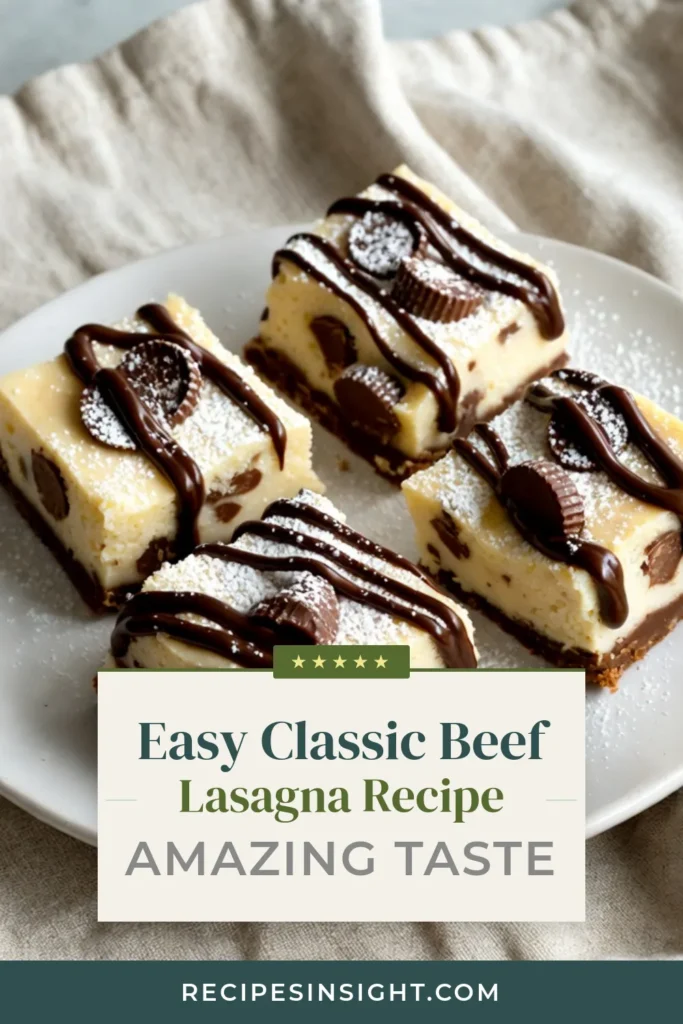 Indulge in these irresistible peanut butter cheesecake bars, a no-bake peanut butter dessert that combines creamy cheesecake with chocolatey goodness. This easy cheesecake bars recipe features a buttery graham cracker crust and a rich filling loaded with mini peanut butter cups. Perfect for any occasion, this peanut butter cup dessert recipe is sure to impress! Click to save and create your own delicious masterpiece! #PeanutButterDessert #CheesecakeBars #NoBakeDessert #ChocolatePeanutButter