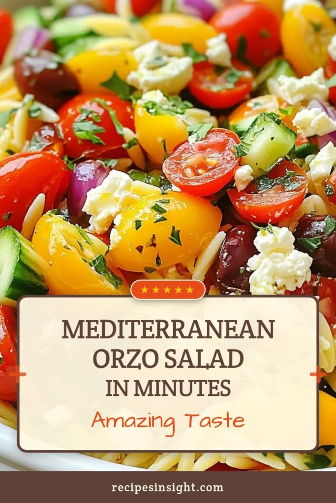 Discover the delightful Mediterranean Orzo Salad that's perfect for any occasion! This easy Orzo Pasta Salad recipe blends fresh ingredients like cherry tomatoes, cucumber, and Kalamata olives for a refreshing twist. Enjoy a healthy vegetarian pasta salad that’s quick to prepare and bursting with flavor. Save this healthy orzo recipe for your next gathering and impress your guests! #MediterraneanOrzoSalad #HealthyOrzoRecipes #OrzoPastaSaladRecipe #VegetarianPastaSalad