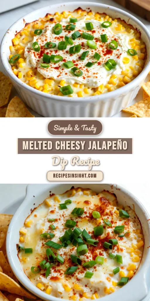 Dive into the deliciousness of this Cheesy Jalapeño Corn Dip! Ideal as an appetizer for parties, this creamy corn dip recipe combines sweet corn, cream cheese, and spicy jalapeños for a flavor-packed delight. Perfect for sharing, serve it warm with tortilla chips or fresh veggies. Elevate your next gathering with this ultimate spicy corn dip that will keep everyone coming back for more! Try it now! #CheesyJalapeñoCornDip #Appetizers #PartySnacks #CornDipRecipe