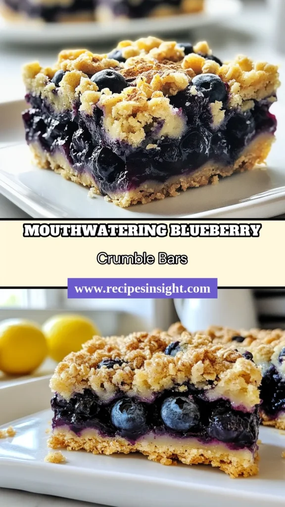 Discover the deliciousness of this Blueberry Crumble Bars recipe! These easy blueberry dessert bars are perfect for any occasion, combining fresh blueberries with a crumbly oat topping for a healthy blueberry oat bar option. Enjoy a homemade crumble bar that’s both tasty and nutritious. Perfect for snack or dessert, this fresh blueberry dessert recipe will become a family favorite. Save this recipe for your next baking adventure! #BlueberryCrumble #HealthyDessert #BakingRecipes #DessertBars