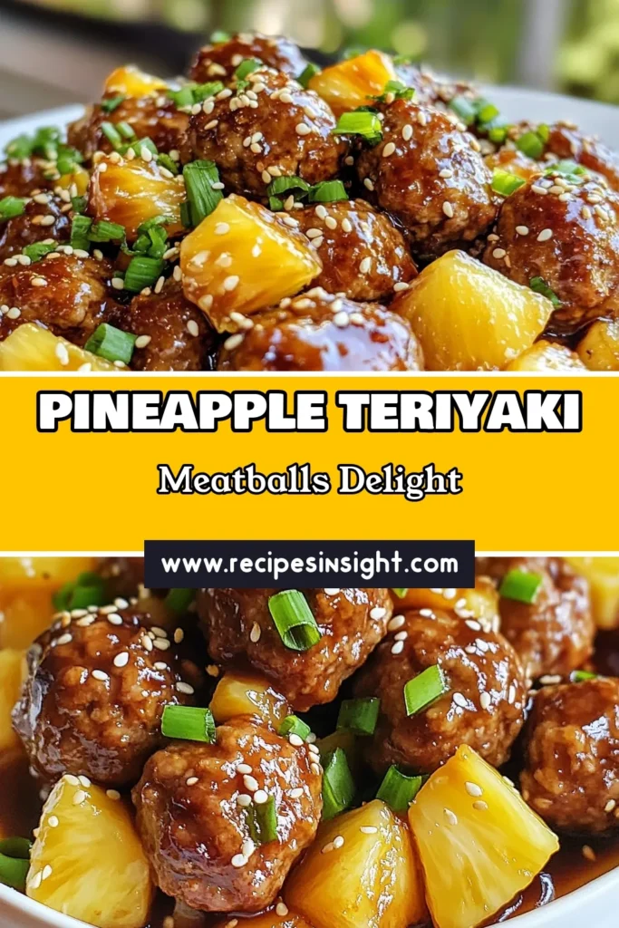 Indulge in this delicious Pineapple Teriyaki Meatballs recipe! Perfectly baked meatballs made from ground chicken are coated in a rich teriyaki sauce with caramelized pineapple, making it an easy teriyaki dish that's bursting with flavor. This Asian-inspired meatball recipe is great for a quick weeknight dinner or meal prep. Try these ground chicken meatballs tonight and satisfy your taste buds! Don't forget to save this recipe! #PineappleTeriyakiMeatballs #EasyDinner #AsianInspired #GroundChickenRecipes