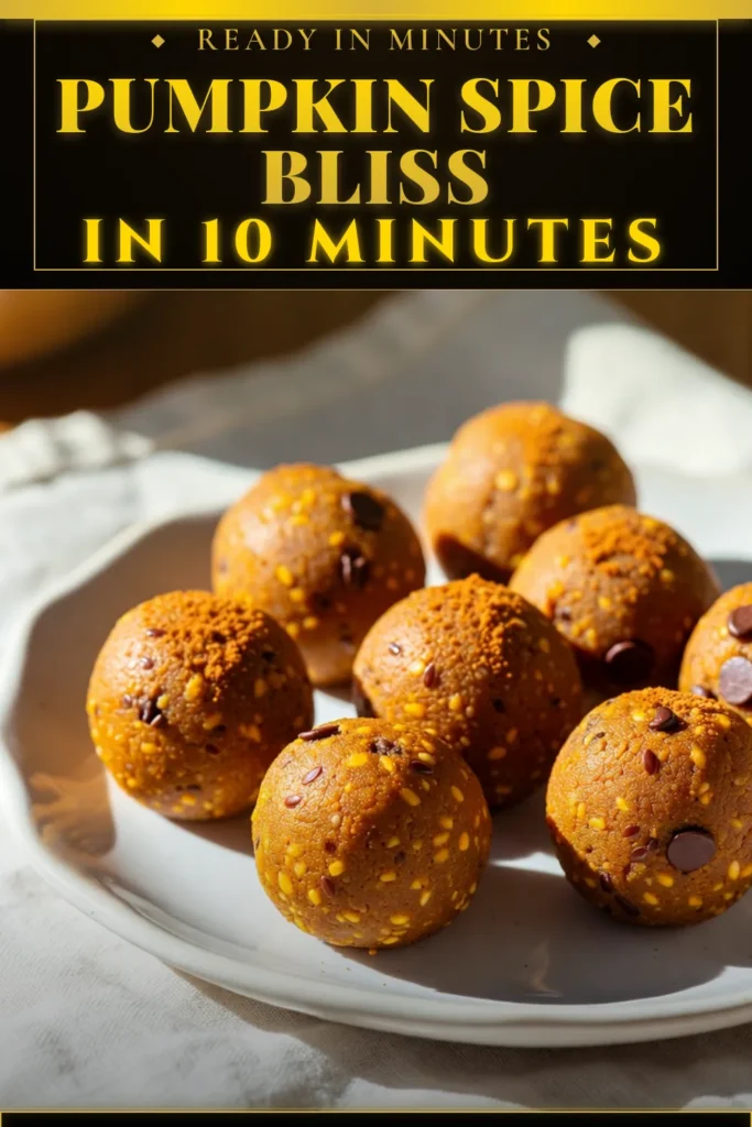Get your snack game on with these delicious Pumpkin Spice Energy Balls! Perfect for a quick pick-me-up, these healthy energy bites are made with pumpkin puree, rolled oats, and almond butter, offering a scrumptious no-bake pumpkin recipe. Enjoy these vegan pumpkin snacks any time of the day. Ready to fuel your day with nutritious pumpkin protein balls? Save the recipe and try them out today! #PumpkinSpice #HealthySnacks #VeganRecipes #EnergyBites