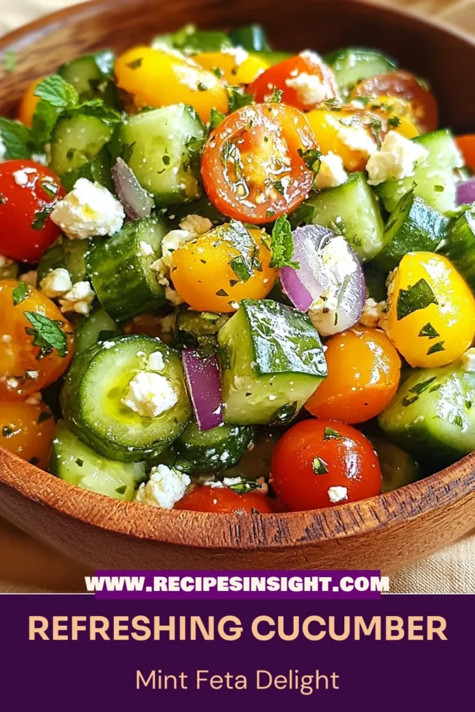 Discover the perfect Fresh Summer Salad Recipe with this Cucumber Mint Feta Salad! Bursting with flavors from crunchy cucumbers, juicy cherry tomatoes, and creamy feta, it's a Healthy Cucumber Salad you'll love. Quick and Easy Feta Salad to whip up for dinner or gatherings, this Mediterranean Cucumber Salad is a refreshing treat. Try it today and elevate your summer meals! Save this recipe for your next cookout! #CucumberMintFetaSalad #HealthySalad #EasyRecipes #MediterraneanSalad