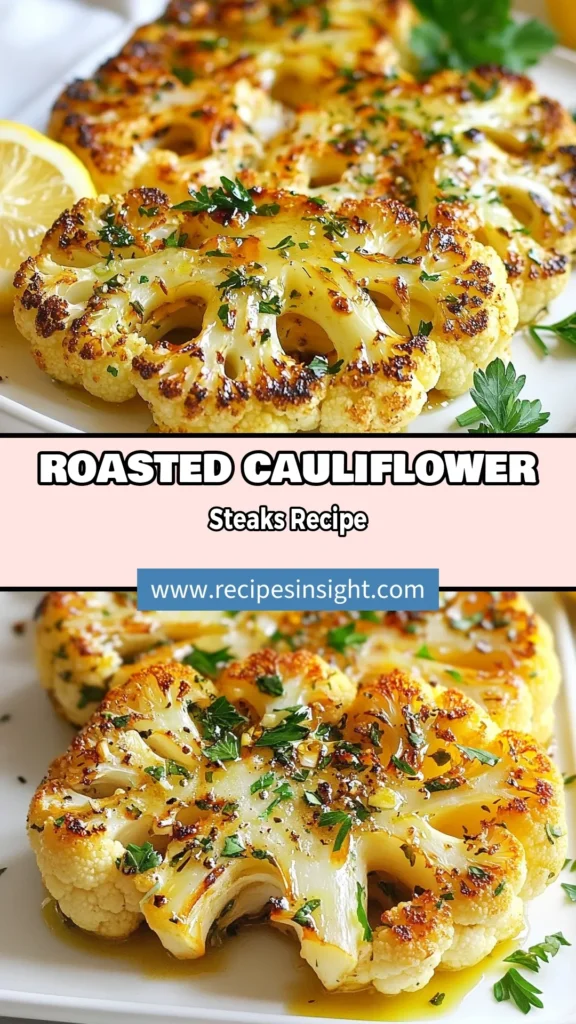 Discover a delicious way to enjoy your veggies with this garlic herb roasted cauliflower steaks recipe! Perfect as a vegan side dish, this healthy cauliflower dish features tender, oven roasted cauliflower infused with garlic and fragrant herbs. Easy to prepare, these flavorful cauliflower steaks are sure to impress at your next meal. Try this recipe and elevate your dining experience! Save and share for healthy meal inspiration! #CauliflowerSteaks #HealthyRecipes #VeganDish #OvenRoastedCauliflower