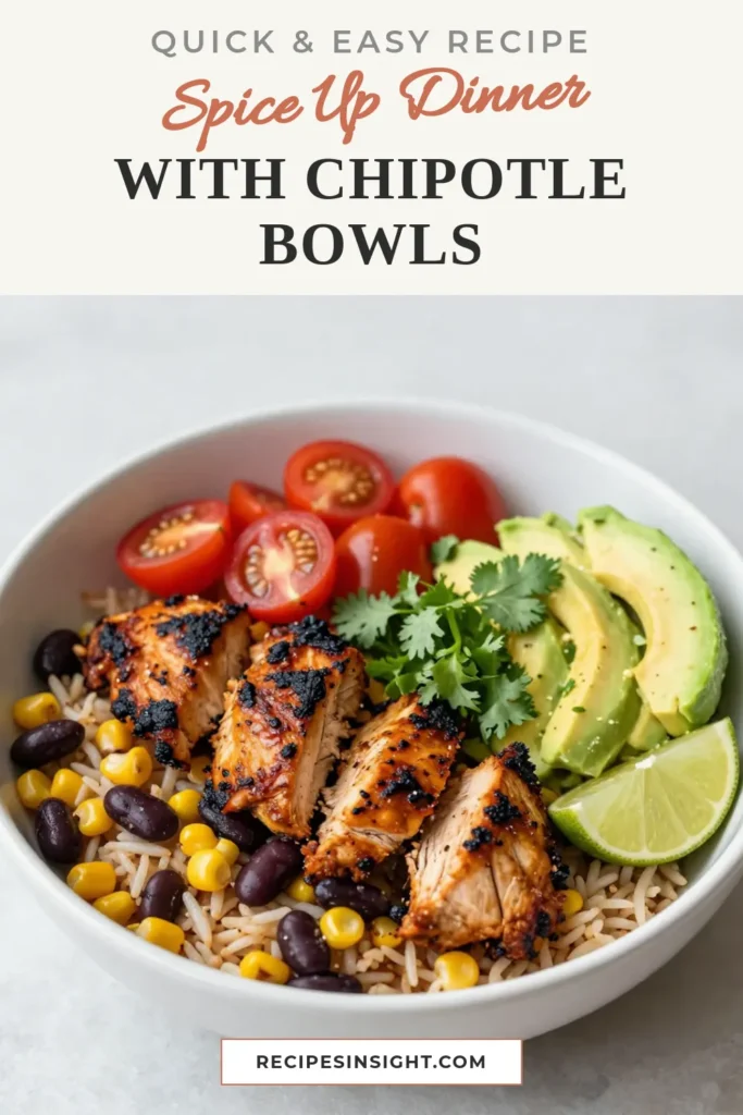Craving a filling meal? Try this Smoky Chipotle Chicken Bowl, a delicious Burrito Bowl Recipe that's perfect for health-conscious eaters. This Chipotle Chicken Recipe features diced chicken marinated in smoky spices served over a bed of fluffy brown rice. Packed with beans, corn, and fresh toppings, it's a Healthy Burrito Bowl everyone will love. Save this recipe for a satisfying dinner tonight! #BurritoBowls #HealthyEating #MealPrep #EasyRecipes