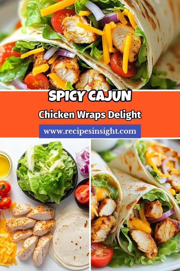 Looking for a flavorful meal? Try these Spicy Cajun Chicken Wraps, an irresistible Cajun Chicken Recipe that's quick and easy! Packed with juicy chicken, crisp lettuce, and a spicy kick from ranch dressing, these Spicy Chicken Wraps are perfect for lunch or dinner. With just a few ingredients and our simple Tortilla Wraps Recipe, creating delicious Easy Chicken Wraps has never been easier. Click for the full recipe and savor every bite! #CajunChicken #EasyDinner #HealthyWraps #ChickenRecipes