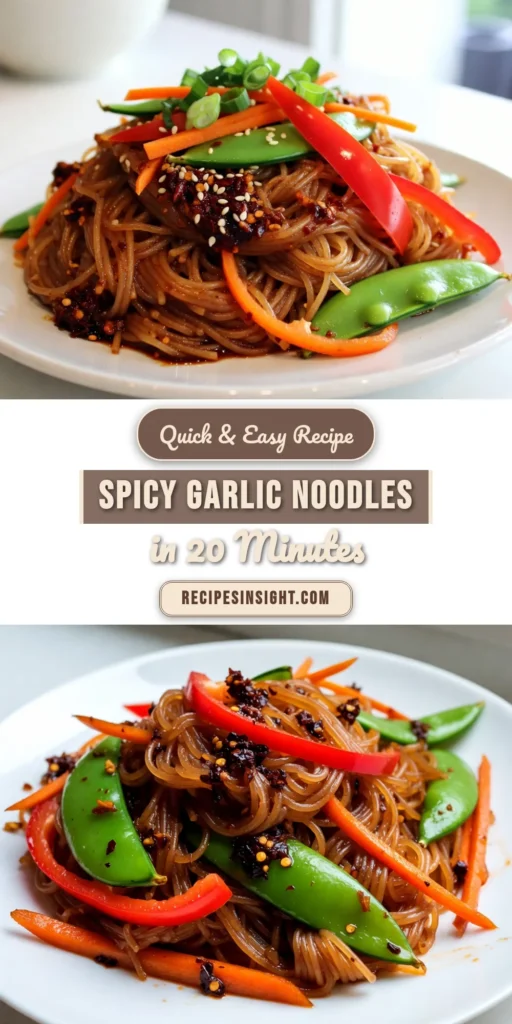 Craving a flavorful meal? Try this Spicy Garlic Noodle Stir Fry! This quick stir fry recipe features easy Asian noodles and vibrant veggies like bell peppers and snap peas, making it a delicious vegetarian noodle dish. With just 20 minutes to prepare, you'll enjoy spicy garlic noodles that are not only satisfying but also simple to make. Perfect for busy days! Save this recipe and elevate your weeknight dinners! #SpicyGarlicNoodles #RiceNoodleStirFry #QuickStirFryRecipe #EasyAsianNoodles