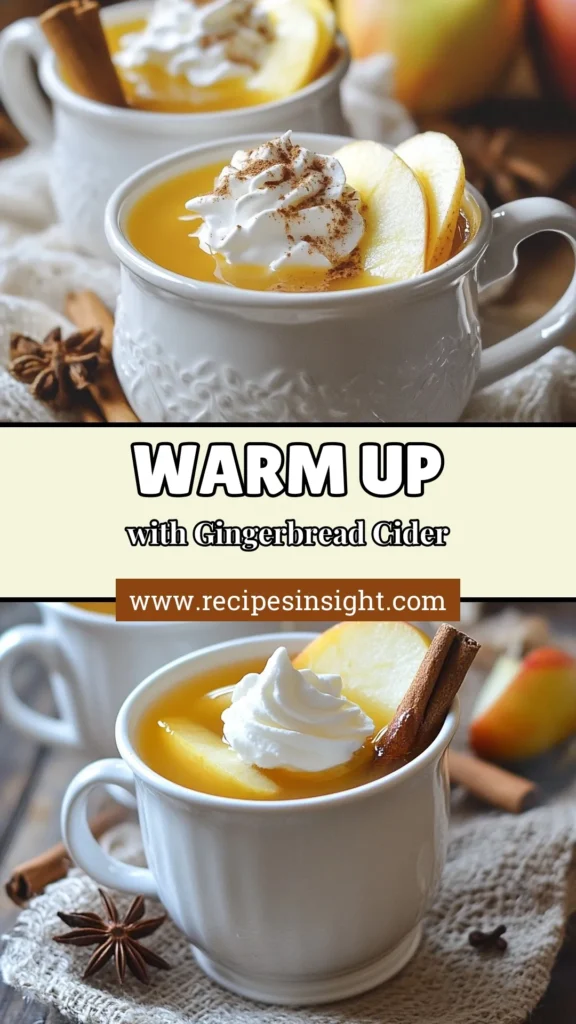 Cozy up this season with our delightful Gingerbread Apple Cider recipe! This spiced apple cider drink is perfect for gatherings and holiday festivities, featuring warm apple cider with ginger, aromatic spices, and a touch of sweetness. Don’t forget the whipped cream on top for that extra indulgence! Try this holiday cider recipe today and make memorable moments. Save this for your next celebration! #GingerbreadAppleCider #SpicedAppleCider #HolidayCider #AppleCiderRecipes