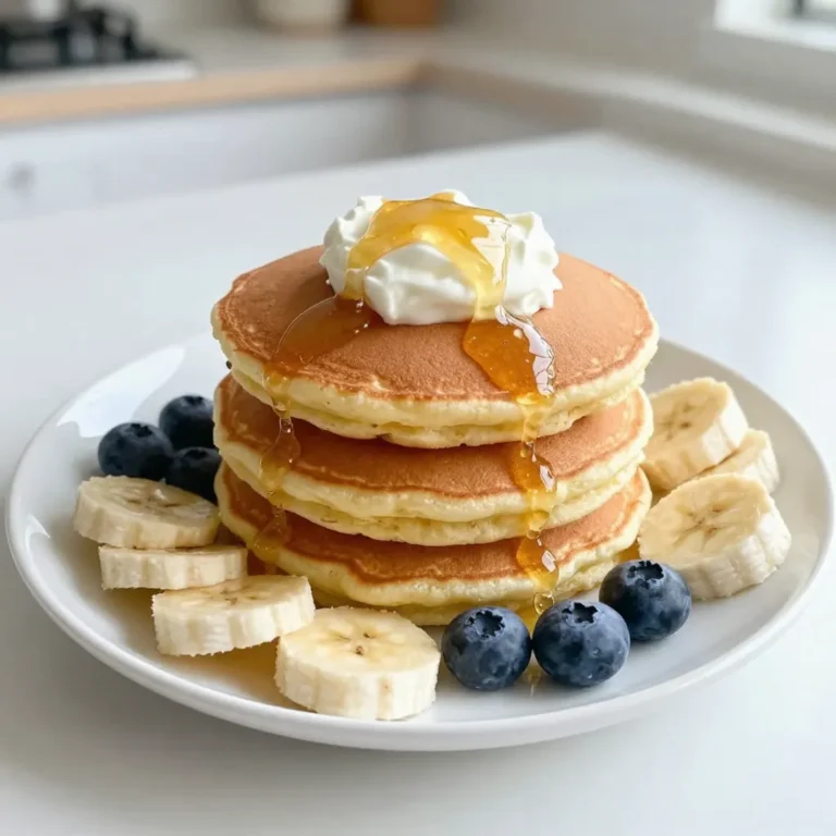 To make these fluffy Greek yogurt pancakes, gather the following items: - 1 cup all-purpose flour - 1/2 cup Greek yogurt (plain, full-fat) - 1/2 cup milk (or almond milk) - 2 large eggs - 2 tablespoons honey or maple syrup - 1 teaspoon baking powder - 1/2 teaspoon baking soda - 1/4 teaspoon salt - 1 teaspoon vanilla extract - Butter or cooking spray for the pan These ingredients combine to create a light and fluffy pancake. You can taste the yogurt in each bite, giving it a rich flavor. You can swap some ingredients if needed: - Use whole wheat flour for a healthy twist. - Replace regular yogurt with non-dairy yogurt for a vegan option. - Almond milk can work well instead of regular milk. - Maple syrup can replace honey for a vegan-friendly sweetener. Feel free to be creative! These changes can keep the dish tasty and fun. Want to add more flavor? Here are some great mix-ins: - Fresh blueberries or raspberries for a fruity touch. - Chocolate chips for a sweet surprise. - Sliced bananas for a tropical twist. - Cinnamon or nutmeg for warm spice notes. Mix in these extras before cooking. They can make your pancakes even more exciting and delicious! {{ingredient_image_1}} To start, gather all your ingredients. You need: - 1 cup all-purpose flour - 1/2 cup Greek yogurt (plain, full-fat) - 1/2 cup milk (or almond milk) - 2 large eggs - 2 tablespoons honey or maple syrup - 1 teaspoon baking powder - 1/2 teaspoon baking soda - 1/4 teaspoon salt - 1 teaspoon vanilla extract - Butter or cooking spray for the pan First, whisk the Greek yogurt, milk, eggs, honey, and vanilla in a medium bowl. Make sure it's smooth and mixed well. In another bowl, combine the flour, baking powder, baking soda, and salt. Mix these dry ingredients together. Now, pour the wet mix into the dry mix. Stir gently until just combined. Lumps are okay! Next, heat a non-stick skillet or griddle over medium heat. Lightly grease it with butter or cooking spray. For each pancake, pour about 1/4 cup of batter onto the skillet. Cook until bubbles form on the surface, about 2-3 minutes. Once you see bubbles, it’s time to flip! Cook for another 1-2 minutes until golden brown. Remove the pancakes from the skillet and keep them warm. Repeat with the remaining batter. Flipping pancakes can be tricky. Here are some tips: - Use a thin spatula for easy flipping. - Wait for bubbles to form on top before flipping. - Be gentle when flipping to keep the pancake intact. With these steps, you will have fluffy Greek yogurt pancakes ready to enjoy! To make your Greek yogurt pancakes fluffy, follow these tips: - Use fresh baking powder and baking soda. - Do not overmix the batter; a few lumps are okay. - Let the batter sit for a few minutes before cooking. - Ensure your skillet is at the right temperature. A medium heat works best. This helps the pancakes rise and puff up nicely. Avoid these common mistakes to ensure your pancakes turn out great: - Don’t skip the baking powder and baking soda. They are key for fluffiness. - Avoid using cold ingredients. Room temperature eggs and yogurt help blend better. - Do not flip the pancakes too soon. Wait for bubbles to form before flipping. These small steps can lead to big changes in your pancake texture. Here are some tools I recommend for making these pancakes: - A large mixing bowl for combining your ingredients. - A whisk to mix the wet ingredients smoothly. - A non-stick skillet or griddle for even cooking. - A measuring cup for accurate batter portions. Using the right tools makes cooking easier and more enjoyable! Pro Tips Use Room Temperature Ingredients: Let your eggs and milk sit at room temperature for about 15 minutes before mixing. This helps create a fluffier pancake texture. Don’t Overmix: When combining wet and dry ingredients, mix just until incorporated. A few lumps are okay; overmixing can lead to dense pancakes. Adjust Heat as Needed: If your pancakes are browning too quickly, lower the heat. Cooking them at medium-low heat allows them to rise and cook through without burning. Experiment with Toppings: Get creative with your toppings! Try adding nuts, chocolate chips, or yogurt to the batter for added flavor and texture. {{image_2}} You can make gluten-free Greek yogurt pancakes easily. Just swap the all-purpose flour for a gluten-free blend. Look for a mix that has a good balance of flours. You can also add a bit of xanthan gum if your blend does not include it. This will help the pancakes hold together. Follow the same steps as the original recipe, and you’ll have fluffy pancakes for all! To make vegan Greek yogurt pancakes, replace the eggs with flax eggs. Mix 1 tablespoon of ground flaxseed with 2.5 tablespoons of water. Let it sit for five minutes until it thickens. Use almond milk or any plant-based milk instead of regular milk. You can also use coconut yogurt or any dairy-free yogurt. This way, you still get that creamy texture without the dairy! You can customize your pancakes with different flavors. Add lemon zest for a bright taste. It brings a refreshing zing to each bite. You can also mix in chocolate chips for a sweet treat. Just fold them into the batter right before cooking. Other great ideas include blueberries or chopped nuts. Each option makes breakfast fun and exciting! To store leftover pancakes, let them cool first. Place the pancakes in a stack. Use parchment paper between each pancake to stop them from sticking. Put the stack in an airtight container. You can also wrap them tightly in plastic wrap. Store them in the fridge for up to three days. Reheating pancakes is easy. You can use a microwave or a skillet. For the microwave, place pancakes on a plate and cover them with a damp paper towel. Heat in 20-second bursts until warm. For the skillet, add a tiny bit of butter and heat over medium-low heat. Cook each side for about one minute until they're warm. Freezing pancakes is a smart move. Stack cooled pancakes with parchment paper in between. Place them in a freezer-safe bag or container. Remove as much air as you can. They will last in the freezer for up to two months. When ready to eat, reheat directly from the freezer using the microwave or skillet method. Yes, you can use flavored Greek yogurt. It adds a nice twist to your pancakes. Flavored yogurt gives a hint of sweetness and extra taste. Just keep in mind that it may change the final flavor of the pancakes. If you like berry or vanilla, go for it! You can use a simple substitute for eggs. Try using one of these options: - 1/4 cup applesauce - 1/4 cup mashed banana - 1 tablespoon ground flaxseed mixed with 2.5 tablespoons water Each option gives your pancakes the right texture. Applesauce makes them moist, while banana adds sweetness. Flaxseed is great for health! You have many delicious choices for toppings! Here are some favorites: - Fresh berries like strawberries or blueberries - Sliced bananas for a sweet touch - A drizzle of honey or maple syrup - A dollop of Greek yogurt for creaminess - Chopped nuts for crunch Mix and match your favorites to create a tasty stack! Enjoy your pancakes with these fun toppings. In this post, we explored all about Greek yogurt pancakes. We covered key ingredients, substitutions, and mix-ins for your recipe. Then, we shared clear steps for cooking, with tips to help you flip. You learned tricks for fluffiness and common mistakes to avoid. We also discussed fun variations, storage tips, and answered FAQs. Now, you have all the tools to make delicious pancakes. Enjoy creating your perfect stack!
