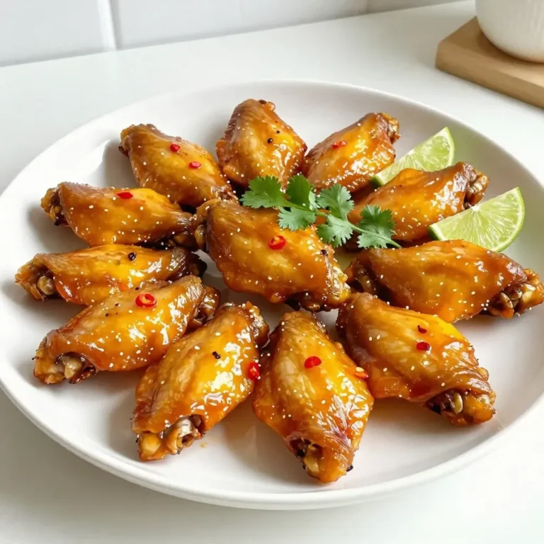 - 2 pounds chicken wings - 1 ripe mango, peeled and diced - 2 habanero peppers, seeds removed and minced - 3 tablespoons honey - 2 tablespoons soy sauce - 2 tablespoons lime juice - 1 tablespoon olive oil - 1 teaspoon garlic powder - 1 teaspoon onion powder - Salt and pepper to taste - Fresh cilantro for garnish To make these tasty wings, you need: - A blender for mixing the marinade - A large bowl or a resealable bag for marinating - A baking sheet lined with foil - A wire rack for even cooking - A brush for glazing the wings Each serving of Mango Habanero Chicken Wings offers: - Calories: About 350 - Protein: 25g - Carbohydrates: 12g - Fat: 22g - Fiber: 1g - Sugar: 8g These wings pack a flavorful punch while keeping a good balance of protein and carbs. Enjoying them can be a delightful treat without too much guilt! {{ingredient_image_1}} To make the mango habanero marinade, you need ripe mango and fresh habanero peppers. First, peel and dice the mango. Next, remove the seeds from the habanero peppers and mince them. In a blender, combine these with honey, soy sauce, lime juice, olive oil, garlic powder, onion powder, and a pinch of salt and pepper. Blend everything until it is smooth. This marinade is the key to a tasty flavor. Now, let’s get the chicken wings ready! Place your 2 pounds of chicken wings in a large bowl or a resealable plastic bag. Pour the mango habanero marinade over the wings. Make sure every wing is coated well! Cover the bowl or seal the bag tightly. Refrigerate for at least 1 hour or overnight. The longer they marinate, the more flavor they will have. When you’re ready to bake, preheat your oven to 425°F (220°C). Line a baking sheet with foil, and place a wire rack on top. This helps the wings cook evenly. Take the wings out of the marinade, letting any extra drip off. Arrange them on the wire rack. Bake for 25 to 30 minutes, flipping halfway through. They should be golden brown and crispy. In the last 5 minutes, brush the wings with any leftover marinade. This adds even more flavor. After baking, let them cool for a few minutes. Enjoy these wings with a sprinkle of fresh cilantro on top! To get the perfect mix of sweet and spicy, use fresh mango. The ripe mango gives a nice sweetness. Habanero peppers bring the heat. Start with one pepper if you're unsure. You can always add more heat later. Blend the mango and habanero well with honey and lime juice. This mix should taste vibrant and balanced. Cooking at 425°F (220°C) helps the wings get crispy. Bake them for 25-30 minutes. Flip them halfway for even cooking. If you want extra crispiness, use a wire rack. This allows air to flow around the wings. At the last five minutes, brush on more marinade for a tasty glaze. Serve the wings on a big platter. Add lime wedges for a zesty touch. Fresh cilantro is a great garnish to add color. You can also pair them with cooling dips like ranch or yogurt. They go well with crunchy veggies and crispy fries too. Enjoy the burst of flavor in every bite! Pro Tips Marinate Longer for More Flavor: For the best flavor, marinate the wings overnight. This allows the marinade to penetrate the meat, resulting in a more flavorful dish. Adjust the Heat Level: If you prefer a milder flavor, reduce the number of habanero peppers or remove the seeds. Conversely, add more for an extra kick! Ensure Even Cooking: Using a wire rack on your baking sheet helps air circulate around the wings, promoting even cooking and crispiness. Experiment with Garnishes: Fresh cilantro adds color, but consider adding sliced radishes or jalapeños for additional flavor and visual appeal. {{image_2}} You can change up the marinade to fit your tastes. Instead of using honey, try agave syrup for a lighter sweetness. If you want a tangier kick, swap out lime juice for lemon juice. For a richer flavor, add some teriyaki sauce along with the soy sauce. You can even mix in some pineapple for a fruity twist. These changes will still keep the wings tasty and fun! Chicken wings are great, but you can use other proteins too. Try boneless chicken thighs for a juicier bite. You can even use shrimp for a quick-cooking option. If you're feeling adventurous, marinate some tofu for a vegetarian twist. Just remember to adjust cooking times based on the protein you choose. Each option brings its own flavor and texture to the dish. You have options for cooking these wings. Grilling adds a smoky flavor that pairs well with the mango. Just make sure to preheat your grill. Cook the wings for about 12-15 minutes, flipping them often. Air frying is another quick way to get crispy wings. Set your air fryer to 400°F and cook for 20-25 minutes. Both methods give you tasty wings with that perfect crunch! After enjoying your Mango Habanero Chicken Wings, you may have some left. Start by letting the wings cool down. This helps prevent moisture from forming in your storage container. Place the wings in an airtight container. Use parchment paper between layers to keep them crispy. Store them in the refrigerator for the best taste. When you're ready to eat your wings again, reheating them properly is key. Preheat your oven to 350°F (175°C). Line a baking sheet with foil for easy cleanup. Place the wings on the sheet, making sure they are in one layer. Bake for about 10-15 minutes, flipping halfway. This keeps them crispy and tasty. You can also use an air fryer. Heat it to 350°F (175°C) and air fry for 5-7 minutes. In the fridge, Mango Habanero Chicken Wings last about 3-4 days. If you want them to last longer, freeze them. Place the cooled wings in a freezer-safe bag or container. They can last up to 3 months in the freezer. When you’re ready to eat them, just thaw in the fridge overnight before reheating. Yes, you can adjust the heat. To make them milder, use fewer habanero peppers. You can also remove the seeds, as they hold much of the heat. If you love spice, add more habaneros or even a dash of hot sauce. Remember, the mango helps balance out the heat, making each bite flavorful. Mango Habanero Chicken Wings go well with many sides. Here are a few ideas: - Coleslaw: The crunch and creaminess cool down the spice. - Cornbread: A sweet side complements the spicy wings. - Rice: A simple white or coconut rice soaks up the sauce well. - Guacamole: Creamy and fresh, it balances the heat nicely. Feel free to mix and match based on your taste! Absolutely! You can marinate the wings a day ahead. Just place them in the fridge after coating with the mango-habanero marinade. This allows the flavors to soak in. When you're ready to cook, simply bake them as directed. You can also prepare the sauce and store it in the fridge for up to three days. This makes your cooking easy and quick when it’s time to serve! This blog post covered the key steps to make Mango Habanero Chicken Wings. We explored important ingredients and tools needed. I shared tips for your marinade and cooking methods. Variations allow you to get creative with proteins and flavors. Remember to store leftovers properly so you can enjoy them later. These wings can be tailored to your taste. Whether you like sweet or spicy, you can adjust as you wish. Enjoy your cooking adventure!