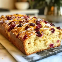 - 2 cups all-purpose flour - 1/2 cup granulated sugar - 1 tablespoon baking powder - 1/2 teaspoon baking soda - 1/4 teaspoon salt - 1/2 cup unsalted butter, cold and cubed - 1/2 cup dried cranberries - Zest of 1 orange - 1/2 cup buttermilk (or milk with 1/2 tablespoon vinegar added) - 1 large egg - 1 teaspoon vanilla extract - 1/4 cup orange juice - 1 tablespoon milk for brushing on top (optional) - Additional sugar for sprinkling on top (optional) You can add nuts like walnuts or pecans for crunch. If you like spice, try adding a pinch of cinnamon or nutmeg. For a twist, use lemon zest instead of orange. You can even mix in some chocolate chips for a sweet touch. Use fresh ingredients for the best flavor. For flour, choose a good quality all-purpose brand. If you want a richer taste, consider using European-style butter. If you can't find buttermilk, make your own by adding vinegar to regular milk. This loaf is flexible, so feel free to experiment with what you have on hand. {{ingredient_image_1}} 1. Start by preheating your oven to 350°F (175°C). This heat ensures our loaf bakes evenly. 2. Next, grease and line a 9x5-inch loaf pan with parchment paper. This helps the loaf come out easily. 3. In a large bowl, whisk together 2 cups of flour, 1/2 cup of sugar, 1 tablespoon of baking powder, 1/2 teaspoon of baking soda, and 1/4 teaspoon of salt. Mix until everything is well combined. 4. Now, add 1/2 cup of cold, cubed butter to the dry mixture. Use your fingers or a pastry cutter. Mix until it looks like coarse crumbs. You want some pea-sized butter pieces to remain for a flaky texture. 5. Stir in 1/2 cup of dried cranberries and the zest of 1 orange. Make sure they are mixed well. 1. In a separate bowl, whisk together 1/2 cup of buttermilk, 1 large egg, 1 teaspoon of vanilla extract, and 1/4 cup of orange juice. This mixture adds moisture and flavor. 2. Pour the wet ingredients into the dry mixture. Gently fold with a spatula or wooden spoon until just combined. Do not overmix. It’s okay to have small lumps. 3. Transfer the batter into your prepared loaf pan. Smooth the top with a spatula. 4. If you want a nice crust, brush the top with 1 tablespoon of milk and sprinkle extra sugar on top. 5. Bake in your preheated oven for 45-55 minutes. Check if it’s done by inserting a toothpick into the center. It should come out clean. 1. Let the loaf cool in the pan for about 10 minutes. This helps it set and makes it easier to remove. 2. After 10 minutes, transfer the loaf to a wire rack. Allow it to cool completely before slicing. 3. For serving, slice it thick and present it on a rustic wooden board. You can add fresh cranberries and orange slices for color. A light dusting of powdered sugar adds a nice touch too. To get the right texture, always use cold butter. It helps create flaky layers. Cut the butter into small cubes. This way, it mixes well with the flour. Use a pastry cutter or your fingers to blend it in. Stop mixing when you see small crumbs. A few lumps in the batter are okay. Overmixing can make the loaf tough. Gently fold the wet and dry ingredients together until just combined. For a burst of flavor, add fresh orange zest. It brings a bright taste to the loaf. Dried cranberries add sweetness and tartness. If you want more flavor, try adding a pinch of cinnamon. It pairs nicely with the orange and cranberry. A sprinkle of sugar on top gives a sweet crust. You can also brush the top with milk before baking to help it brown. One common mistake is using warm butter. This will not create the right texture. Another mistake is overmixing the batter, which can lead to a dense loaf. Make sure to measure your ingredients correctly. Too much flour can make the loaf dry. Lastly, always check the loaf with a toothpick. It should come out clean when done. If it is still wet, give it a few more minutes in the oven. Pro Tips Use Cold Butter: Ensure your butter is cold and cubed to create a flaky texture in the scone loaf. Don't Overmix: When combining wet and dry ingredients, mix gently to avoid a tough loaf; a few lumps are perfectly fine. Check for Doneness: Insert a toothpick into the center of the loaf; it should come out clean. If it comes out wet, bake for a few more minutes. Cooling Time: Allow the loaf to cool in the pan for 10 minutes before transferring to a wire rack to prevent it from becoming soggy. {{image_2}} You can swap all-purpose flour for whole wheat flour. This change adds more fiber. If you want a lower sugar option, use coconut sugar instead of granulated sugar. You can also replace buttermilk with yogurt or a non-dairy milk like almond milk. Just add a bit of vinegar for tang. Want to mix things up? Try lemon zest instead of orange. Lemon gives a bright, fresh taste. You can also add nuts for crunch. Pecans or walnuts work well. Mixing in a bit of cardamom or cinnamon can add warmth to the flavor. For a gluten-free version, use a gluten-free flour blend. Make sure it has a good binding agent. You can also make this loaf vegan. Replace the egg with a flax egg. Mix one tablespoon of flaxseed meal with three tablespoons of water. Let it sit for a few minutes to thicken. Use a non-dairy butter or coconut oil instead of regular butter. To keep your Orange Cranberry Scone Loaf fresh, store it in an airtight container. This helps prevent it from drying out. Place the loaf at room temperature for up to three days. If you want to keep it longer, refrigeration can help. However, it may make the loaf a bit dense. When you are ready to enjoy your scone loaf again, preheat your oven to 350°F (175°C). Place a slice on a baking sheet. Heat it for about 5 to 10 minutes. This will warm it up and make it soft again. You can also use a microwave. Heat the slice in 15-second intervals until warm. If you want to freeze your scone loaf, wrap it tightly in plastic wrap. Then, place it in a freezer-safe bag. It can stay good for up to three months. When you are ready to eat it, take it out of the freezer. Let it thaw overnight in the fridge. For a fresh taste, reheat the slices. Enjoy your tasty treat anytime! Yes, you can use fresh cranberries. Fresh ones give a tart taste. You may want to add more sugar to balance this. Chop them roughly so they mix well in the batter. Check the loaf after 45 minutes. Insert a toothpick into the center. If it comes out clean, the loaf is ready. The top should be golden brown. A light touch should feel firm, not soft. This loaf pairs well with butter or cream cheese. Add a sprinkle of orange zest for extra flair. You can also serve it with tea or coffee. Fresh fruit can brighten up the plate too. This blog post shared a complete guide to making scone loaf. We covered ingredients, customizations, and quality notes. You learned step-by-step how to prepare, bake, cool, and slice. I also shared tips for perfect texture and flavor. Don’t forget about variations to personalize your loaf and storage best practices. If you follow these tips, you'll enjoy a delicious scone loaf. Happy baking!