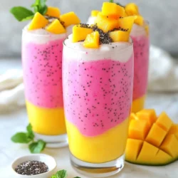 - 1 ripe mango, peeled and diced - 1 cup frozen dragonfruit pieces (pitaya) - 1 banana, sliced - 1 cup coconut milk (or almond milk) - 1 tablespoon honey or agave syrup (optional) - 1 tablespoon chia seeds - Ice cubes (optional) To make a great Mango Dragonfruit Smoothie, you need fresh, quality ingredients. I love using a ripe mango because it gives the smoothie a sweet and vibrant flavor. When picking a mango, look for one that feels slightly soft but is not mushy. The frozen dragonfruit adds a beautiful color and a mild taste. Bananas add creaminess and natural sweetness. Choose a ripe banana for the best flavor. Coconut milk makes the smoothie rich and creamy, but you can swap it with almond milk. If you prefer a sweeter blend, add honey or agave syrup. Chia seeds boost nutrition and provide a fun texture. They are rich in fiber and omega-3s. Finally, ice cubes can help thicken the smoothie and make it extra refreshing on hot days. With these ingredients, you're set to create a delicious and healthy treat! {{ingredient_image_1}} - Combine diced mango, frozen dragonfruit, sliced banana, and coconut milk in a blender. - If you want it sweeter, add honey or agave syrup. - Sprinkle in chia seeds for extra nutrition and texture. - Blend on high speed until smooth. - If you want a thicker smoothie, add ice cubes and blend again. - Taste the smoothie and adjust sweetness if you need to. - Pour the smoothie into tall glasses and serve right away. - Garnish with fresh mango slices and a sprinkle of chia seeds for a nice touch. - Use ripe mango for optimal sweetness and flavor. A ripe mango feels soft when you squeeze it gently. It should smell sweet too. - Frozen dragonfruit enhances texture and chill. It gives your smoothie a nice, icy feel. Plus, it keeps the drink cold longer. - Adjust sweetness with natural sweeteners like honey or agave syrup. Start with a little and add more if you like it sweeter. - Experiment with additional fruits or flavorings. You can try berries, pineapple, or even a splash of lime juice for a zesty kick. - Add ice cubes before blending for a thicker consistency. This will make your smoothie more like a frozen treat. If you want it even thicker, blend in more ice! Pro Tips Choose the Right Mango: Make sure your mango is ripe for the best flavor. It should yield slightly to pressure and have a sweet aroma. Customize Sweetness: Adjust the sweetness of your smoothie by adding more or less honey/agave syrup, or try using a ripe banana for natural sweetness. Chill for a Refreshing Treat: For an extra refreshing smoothie, freeze your banana slices beforehand or add more ice cubes when blending. Boost Nutritional Value: Add a handful of spinach or kale to increase the nutritional content without altering the flavor significantly. {{image_2}} You can switch up the coconut milk for almond milk. This change brings a nutty flavor. It also makes your smoothie a bit lighter. Feel free to mix in other fruits, too. Berries and pineapple work great. They add sweetness and fun colors. If you want a vegan option, use agave syrup instead of honey. Agave keeps it sweet and plant-based. You can also add protein powder. This makes your smoothie packed with protein. It’s a nice boost for workouts or breakfast. Seasonal fruits are a great way to change things up. In summer, add peaches or strawberries. In fall, try apples or pears. Each season brings fresh flavors to your smoothie. This keeps it exciting and tasty all year round. Each serving of this Mango Dragonfruit Smoothie has about 250 calories. This makes it a light and refreshing treat. You can enjoy it without guilt! Mangoes are rich in vitamins A and C. They help boost your immune system. Dragonfruit, or pitaya, is low in calories and high in fiber. It supports digestion and gives you energy. Chia seeds add omega-3 fatty acids. They also provide protein and keep you full longer. In one serving, you get: - Carbohydrates: 45 grams - Fats: 8 grams - Proteins: 4 grams This smoothie packs a balanced mix of nutrients. It fuels your body while keeping it healthy! To make a mango dragonfruit smoothie, you need to gather your ingredients first. Start by peeling and dicing one ripe mango. Next, take one cup of frozen dragonfruit pieces, and slice one banana. Then, pour one cup of coconut milk into your blender. Combine all these items into the blender. If you like it sweeter, add one tablespoon of honey or agave syrup. For extra nutrition, sprinkle in one tablespoon of chia seeds. Blend everything on high until it’s smooth. If you want a thicker texture, add a few ice cubes and blend again. Pour the smoothie into glasses and enjoy! Yes, you can use fresh dragonfruit instead of frozen. Fresh dragonfruit has a milder taste and a softer texture when blended. It may not chill the smoothie as much, so you might want to add ice cubes. Using fresh fruit can also give your smoothie a vibrant color. However, frozen dragonfruit makes the smoothie thicker and colder. It’s a great choice if you want a refreshing treat on a hot day. You can add several things to boost the nutrients in your smoothie. Here are a few ideas: - A handful of spinach for extra vitamins. - A scoop of protein powder for added protein. - A tablespoon of flaxseeds for healthy fats. - Greek yogurt for creaminess and probiotics. - A few berries for more fiber and antioxidants. These add-ins can make your smoothie even healthier and more filling! This blog post covered how to make a delicious mango dragonfruit smoothie. You learned about the best ingredients to use and the steps to prepare it. We explored tips to enhance flavor and variations for personal preference. Smoothies like this one are both tasty and healthy. Try making this smoothie today. Enjoy the bright flavors and the health benefits that come with it.