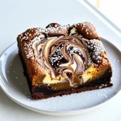 To make these brownies, gather these key ingredients: - 1 cup unsalted butter, melted - 1 1/2 cups granulated sugar - 1 teaspoon vanilla extract - 4 large eggs - 1 cup all-purpose flour - 1/2 cup unsweetened cocoa powder - 1/2 teaspoon baking powder - 1/4 teaspoon salt - 1/2 cup semi-sweet chocolate chips - 1 cup cream cheese, softened - 3/4 cup pure pumpkin puree - 1/4 cup brown sugar - 1 teaspoon pumpkin pie spice - 1 teaspoon vanilla extract (for cheesecake layer) These ingredients create a rich and tasty treat. The unsalted butter gives the brownies their soft texture. The granulated sugar adds sweetness, while the cocoa powder brings deep chocolate flavor. The pumpkin puree and spices offer warmth and seasonal taste. You can dress up your brownies by adding toppings: - Whipped cream - Powdered sugar - Additional chocolate chips For a festive touch, consider seasonal decorations. A sprinkle of cinnamon or extra chocolate can enhance the look. Serve these brownies on a pretty platter. A dusting of powdered sugar adds charm. You can also add a dollop of whipped cream. This makes your treat even more inviting. Enjoy sharing these brownies at gatherings or cozy nights in! {{ingredient_image_1}} 1. Start by preheating your oven to 350°F (175°C). 2. Grease a 9x13 inch baking pan or use parchment paper for easy removal. 3. In a large bowl, mix melted butter, granulated sugar, and 1 teaspoon of vanilla extract. Stir until smooth. 4. Add the eggs one at a time. Stir well after each egg goes in. 5. In another bowl, sift together flour, cocoa powder, baking powder, and salt. 6. Gradually fold the dry mix into the wet mix. Be gentle; do not overmix. 7. Finally, stir in the semi-sweet chocolate chips. Set this brownie batter aside. 1. In a separate bowl, beat the softened cream cheese until it is smooth. 2. Add the pumpkin puree, brown sugar, pumpkin pie spice, and 1 teaspoon of vanilla extract. Mix until fluffy and well combined. 1. Pour two-thirds of the brownie batter into your prepared pan. Spread it out evenly. 2. Dollop the cream cheese mixture over the brownie base. Use a knife to swirl it gently. 3. Scoop the remaining brownie batter on top of the cheesecake layer. Swirl again with the knife. 4. Bake for 30-35 minutes. A toothpick inserted in the middle should come out mostly clean. 5. Allow the brownies to cool in the pan for at least 20 minutes before cutting into squares. To get that perfect brownie texture, avoid overmixing. Mix your batter just until combined. Too much mixing can make your brownies tough. Check for doneness by inserting a toothpick into the center. If it comes out mostly clean, your brownies are ready. Using room temperature ingredients helps them blend better, giving a smooth mix. Feel free to experiment with different types of chocolate. You can try dark chocolate or even white chocolate for a twist. Adding nuts can bring in some crunch. Walnuts or pecans work great. Also, adjust the sweetness to match your taste. Use less sugar if you prefer a less sweet treat. Serve your brownies on a nice platter to impress guests. A light dusting of powdered sugar can enhance their look. Add a dollop of whipped cream on the side for a creamy touch. For a seasonal vibe, sprinkle some pumpkin spice on top. It not only looks good but adds flavor too. Pro Tips Use Room Temperature Ingredients: Make sure your cream cheese is at room temperature for a smoother mixture. This helps create a creamy cheesecake layer without lumps. Don't Overmix the Batter: When combining the wet and dry ingredients, mix just until combined. Overmixing can lead to dense brownies. Swirling Technique: Use a knife or toothpick to create beautiful swirls, but don’t overdo it! A few gentle swirls create a lovely marbled effect without mixing the layers completely. Cooling Time: Allow the brownies to cool in the pan before cutting. This helps set the layers and makes for cleaner cuts. {{image_2}} To make gluten-free brownies, swap traditional flour for gluten-free flour. Use a one-to-one blend for best results. This helps keep the right texture and taste. Remember to check the label for any added ingredients. Sometimes, gluten-free flours can absorb more moisture. If your batter seems too thick, add a little extra liquid. This will help keep your brownies soft and chewy. For a dairy-free option, replace the butter with coconut oil or a vegan butter. Use dairy-free cream cheese to keep the cheesecake swirl rich. You may need to adjust the sweetness. Some dairy-free cream cheeses are sweeter than regular ones. Make sure to taste the mixture before baking. This way, you will achieve the flavor you love without dairy. You can change the pumpkin puree for other fruit purees, like applesauce or mashed bananas. Each fruit will give a unique taste. To spice things up, add extra cinnamon or nutmeg. You can also try a hint of orange zest for a fresh twist. This can create a delightful blend of flavors and keep your brownies exciting. To keep your brownies fresh, store them in an airtight container. This method helps prevent them from drying out. If you want to refrigerate them, place a layer of plastic wrap on top before sealing the lid. For longer storage, freeze the brownies. Wrap each square in plastic wrap, then put them in a freezer bag. This way, they stay tasty for weeks. At room temperature, the brownies last about 3 to 4 days. If you refrigerate them, they can last up to a week. Always check for signs of spoilage. If you notice an off smell or any mold, it’s best to toss them. Fresh brownies should feel moist and firm, not hard or dry. Yes, you can use canned pumpkin puree. It saves time and is still tasty. Look for 100% pure pumpkin. Avoid pumpkin pie filling, as it has added sugar and spices. Canned pumpkin gives you a smooth texture, just like homemade. You can. If you need an egg-free option, use unsweetened applesauce. Use 1/4 cup of applesauce for each egg. Another choice is a flax egg; mix one tablespoon of ground flaxseed with three tablespoons of water. Let it sit for a few minutes to thicken. Check them after 30 minutes. Insert a toothpick into the center. If it comes out with a few moist crumbs, they are done. If it’s wet with batter, bake a few more minutes. The edges should look set, and the center will slightly jiggle. There are many fun uses for leftover pumpkin puree. You can make pumpkin pancakes or add it to smoothies. It’s great in soups and sauces, too. You can even mix it into oatmeal for breakfast. Get creative and enjoy the fall flavors! Making Pumpkin Cheesecake Swirl Brownies is fun and rewarding. You need simple ingredients like butter, sugar, and pumpkin puree. Layering your brownie and cheesecake mixtures gives a great marbled look. Remember to check your doneness and store them right to keep them fresh. You can also create variations, like gluten-free or dairy-free options. So, feel free to experiment with flavors and toppings. With a little care, you’ll have a treat perfect for any season. Enjoy the baking adventure and share these delicious brownies with others!